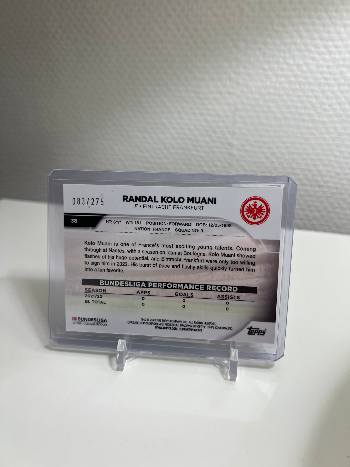 Chrome 22-23 - Randal Kolo Muani RC Card Aqua Bubble /275 - Eintracht Frankfurt