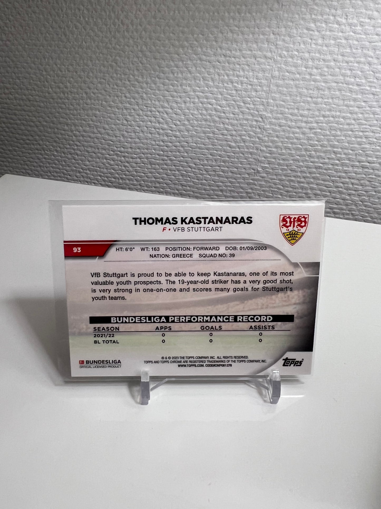 Chrome 22-23 - Thomas Kastanaras RC Card - VfB Stuttgart