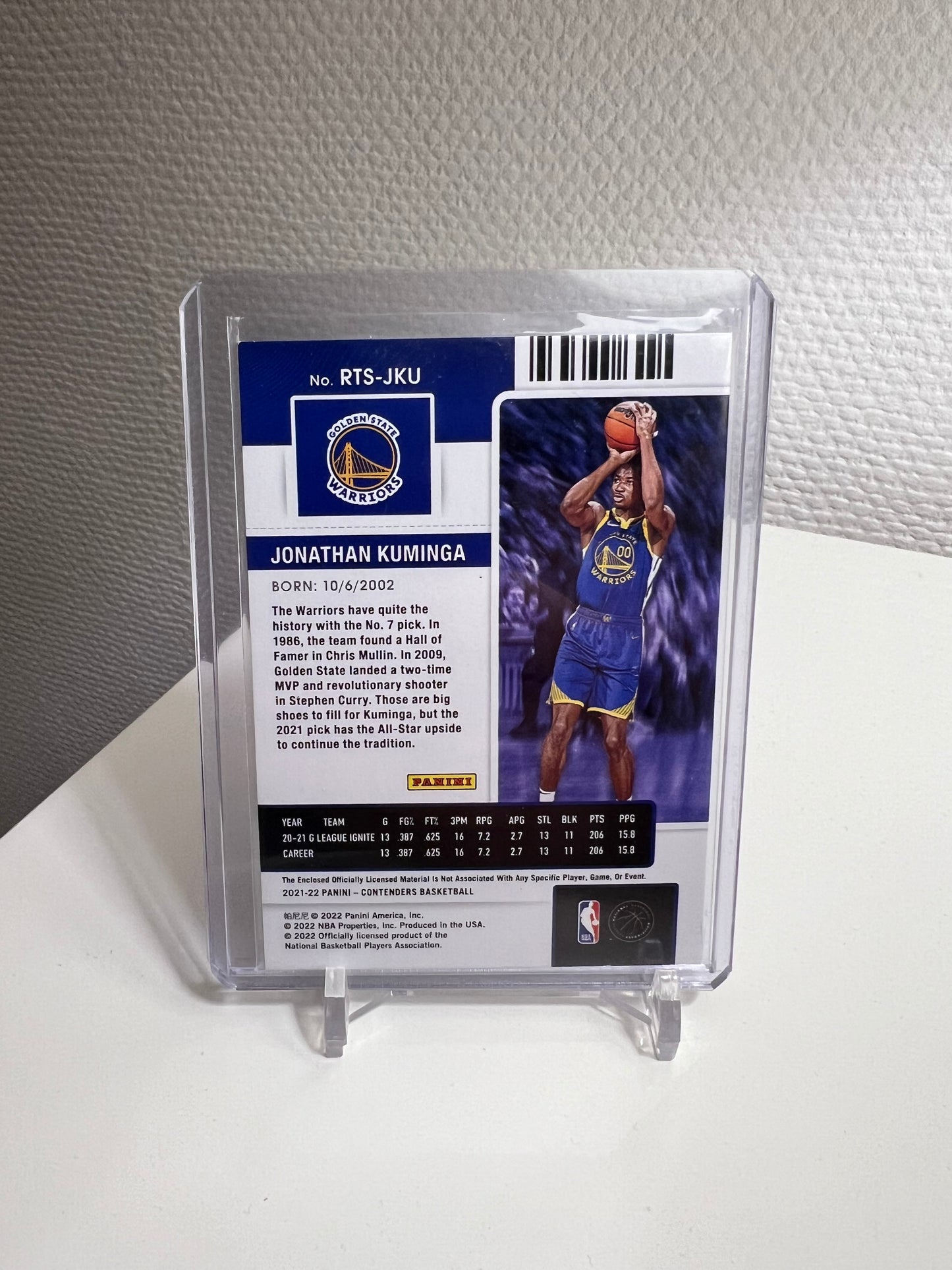 Contenders 21-22 - Jonathan Kuminga Relic Rookie Ticket RC Card - Golden State Warriors #RTS-JKU