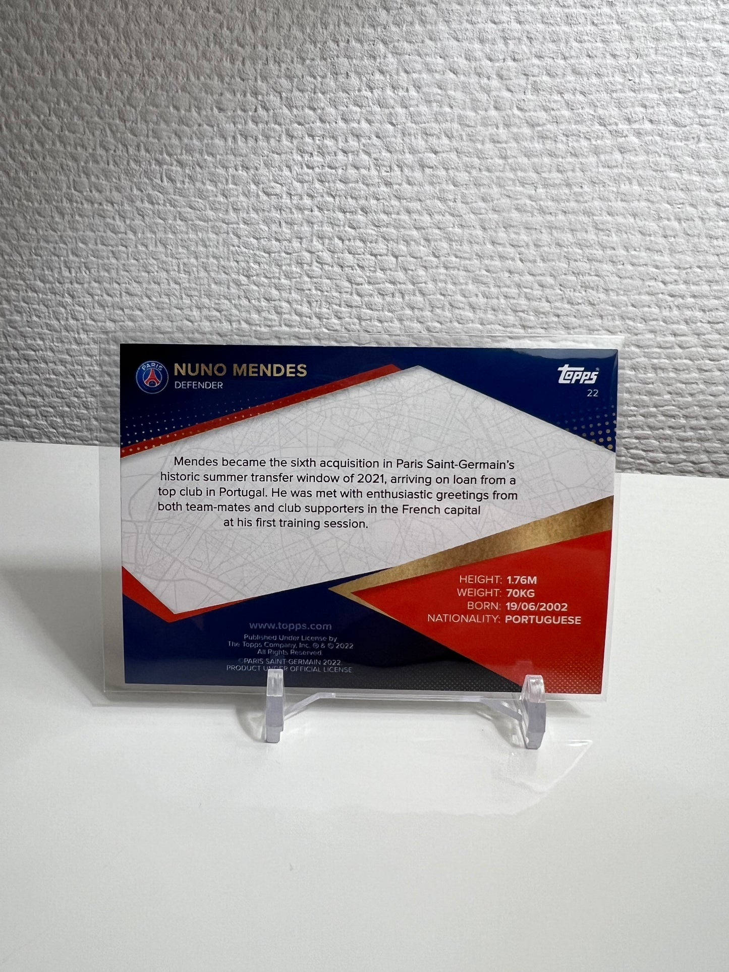 Team-Set 21-22 - Nuno Mendes Our City RC Card - Paris Saint-Germain