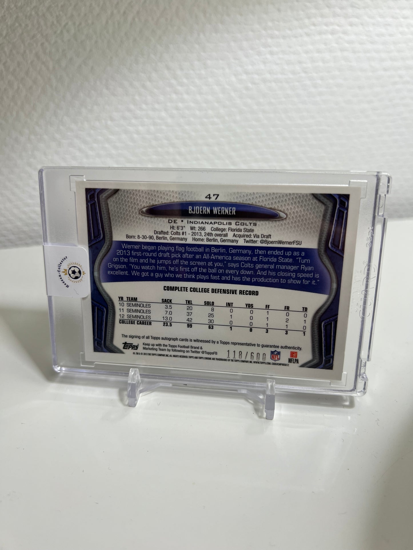 Chrome 13 - Björn Werner OnCard Autograph /600 - Indianapolis Colts