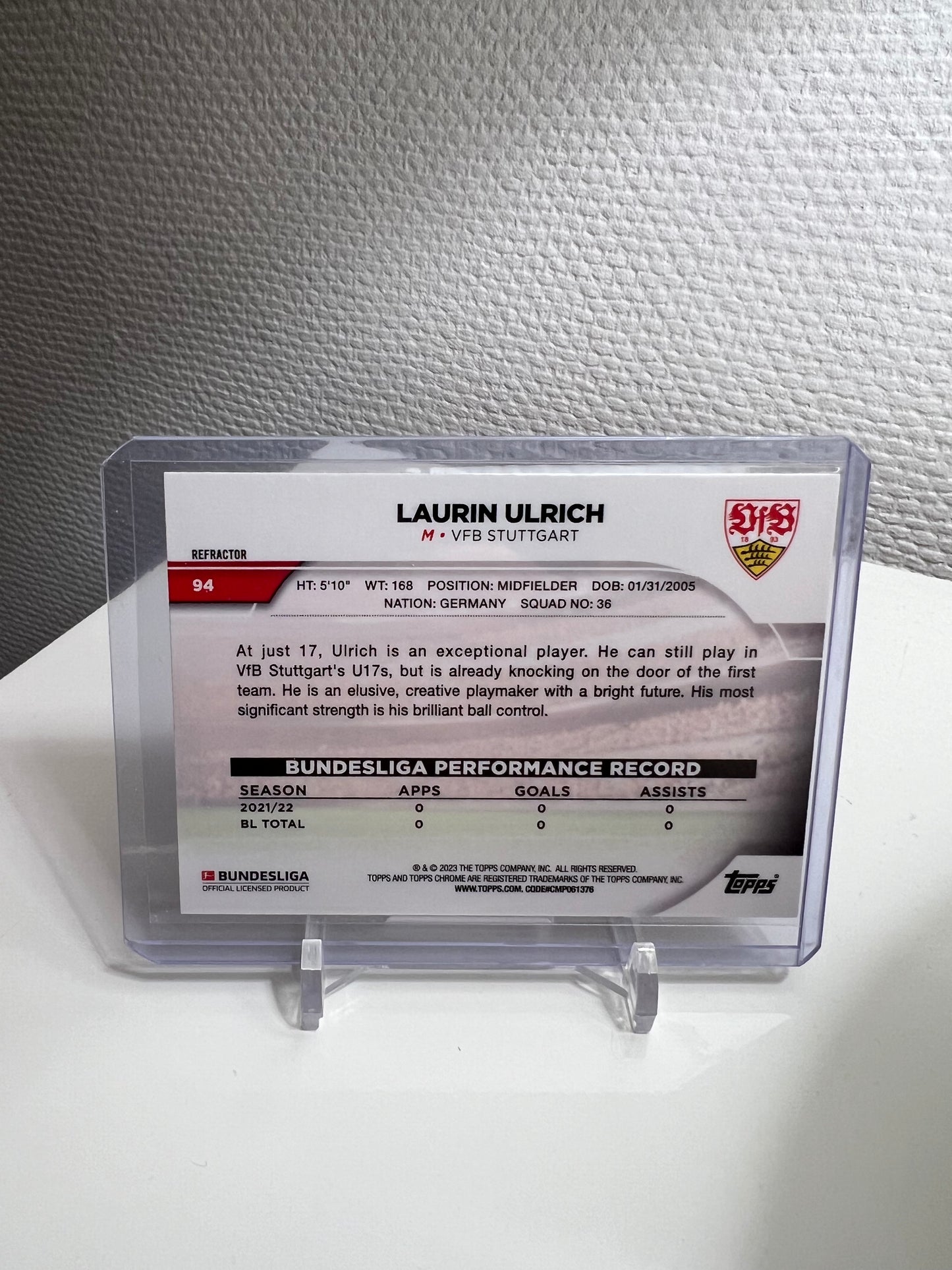 Chrome 22-23 - Laurin Ulrich Refractor RC Card - VfB Stuttgart