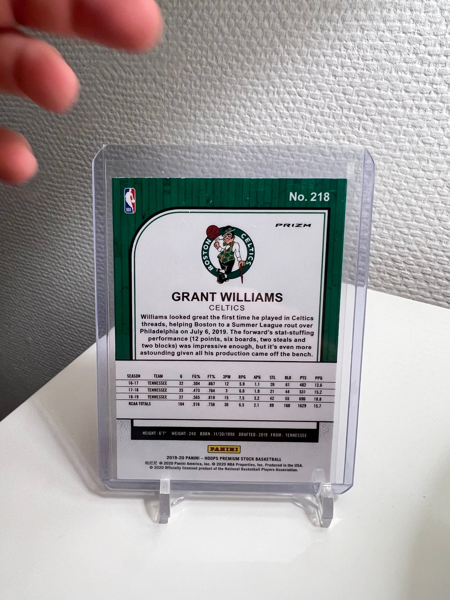 Hoops Premium Stock 19-20 - Grant Williams Silver Prizm RC Card - Bostomn Celtics