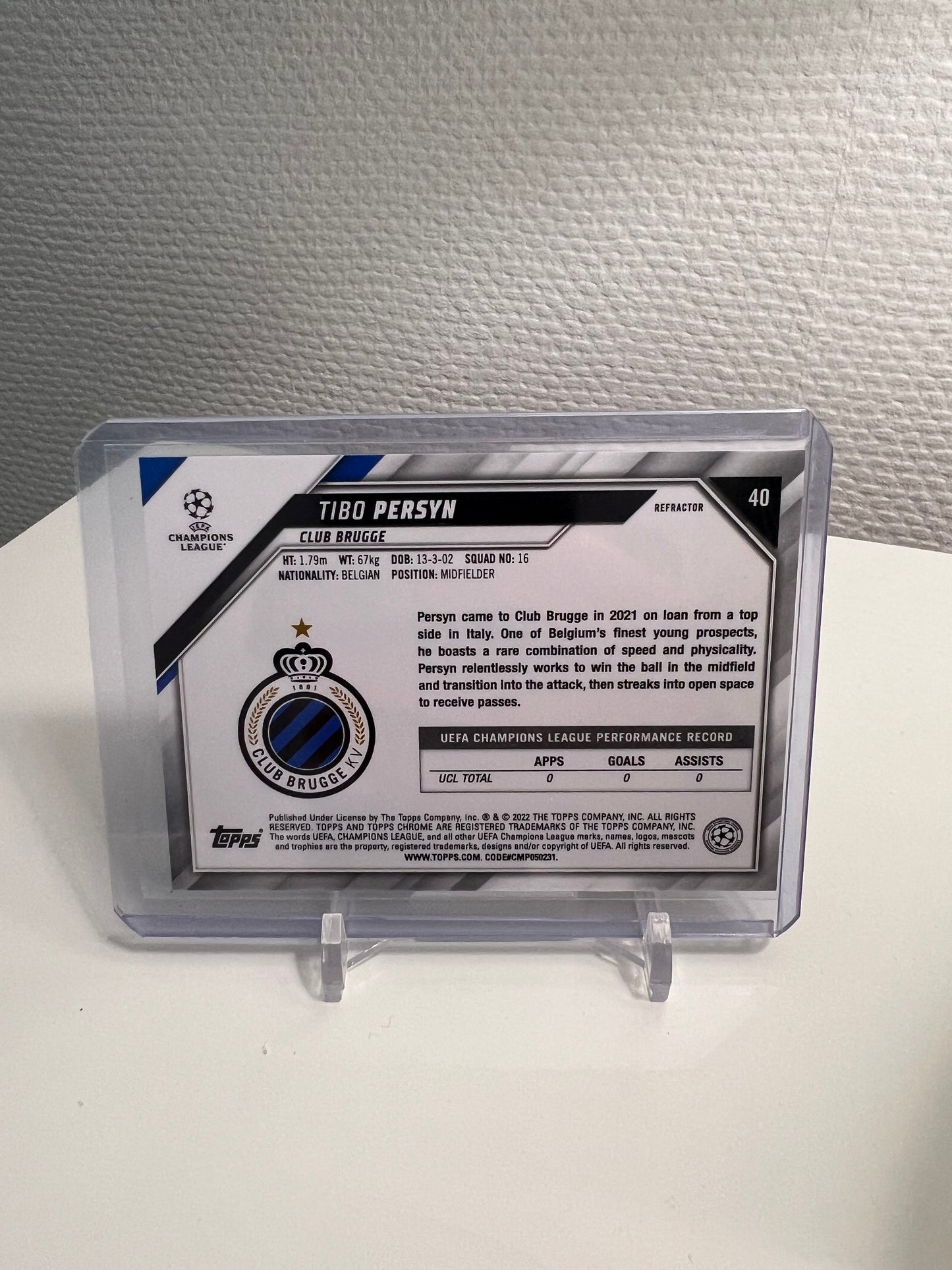 Chrome 21-22 - Tibo Persyn RC Card Refractor - FC Brügge