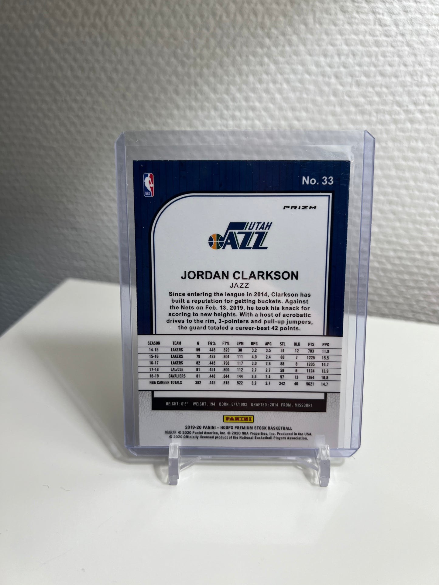 Hoops Premium Stock 19-20 - Jordan Clarkson Purple Disco Prizm - Utah Jazz
