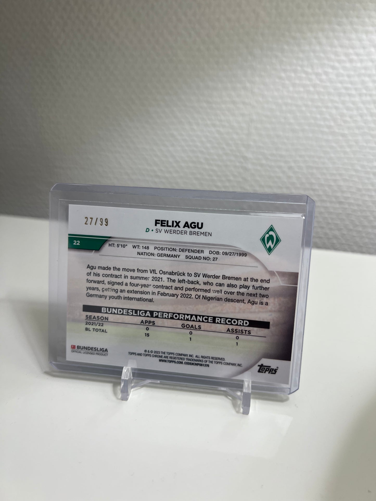 Chrome 22-23 - Felix Agu Green Wave /99 - SV Werder Bremen