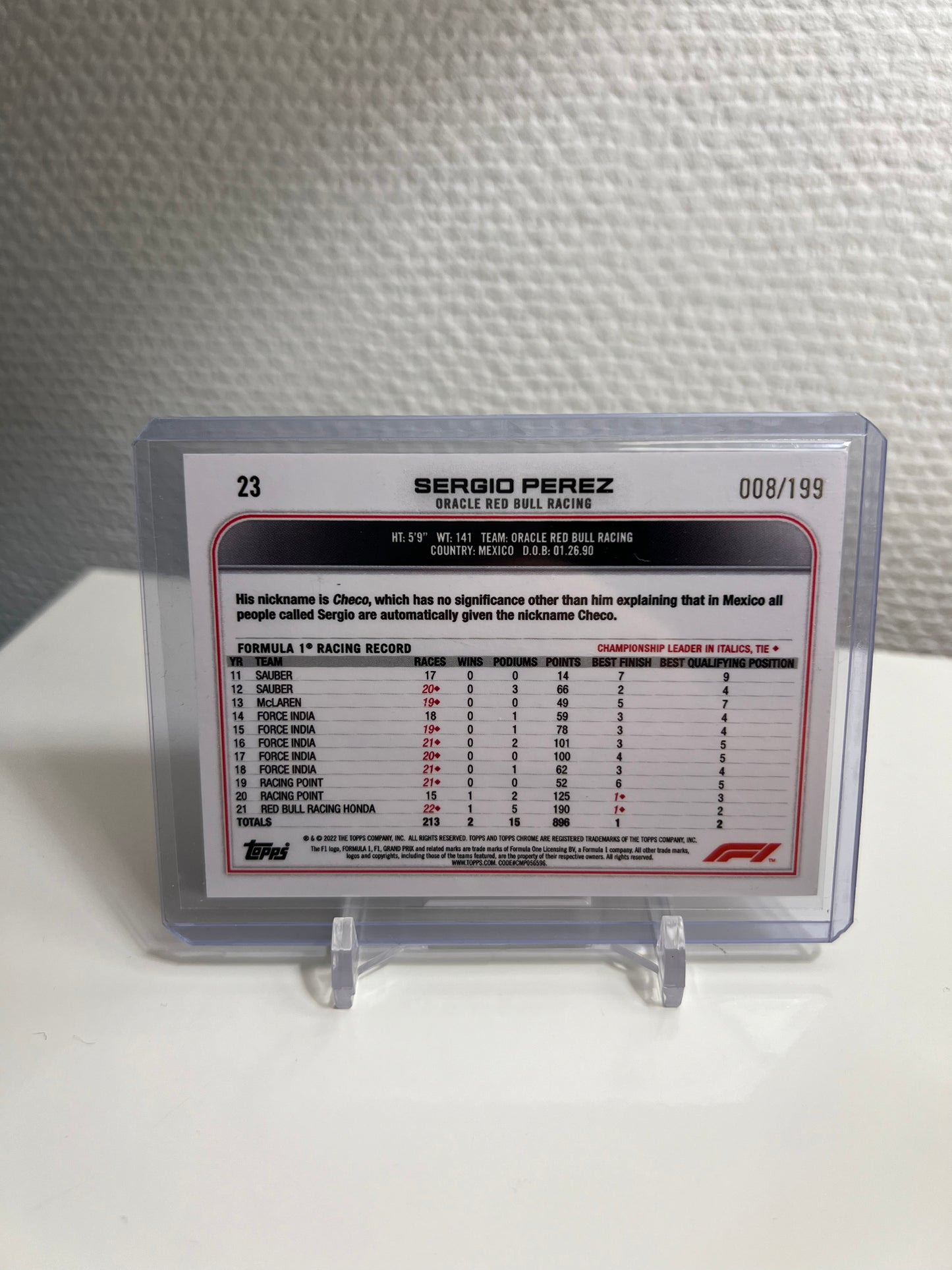 Chrome 22 - Sergio Perez Purple Checkered Flag X-Fractor /199 - Oracle Red Bull Racing
