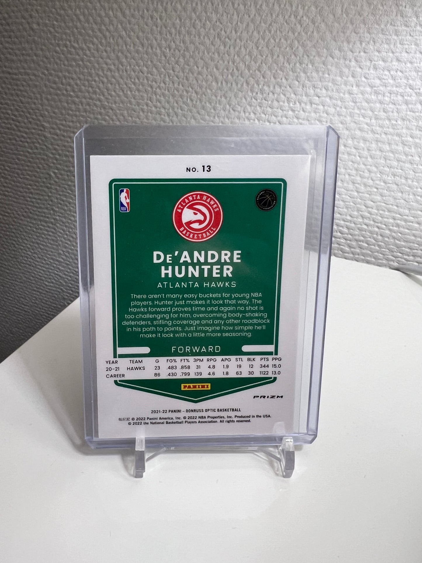 Donruss Optic 21-22 - De Andre Hunter Silver Prizm - Atlanta Hawks