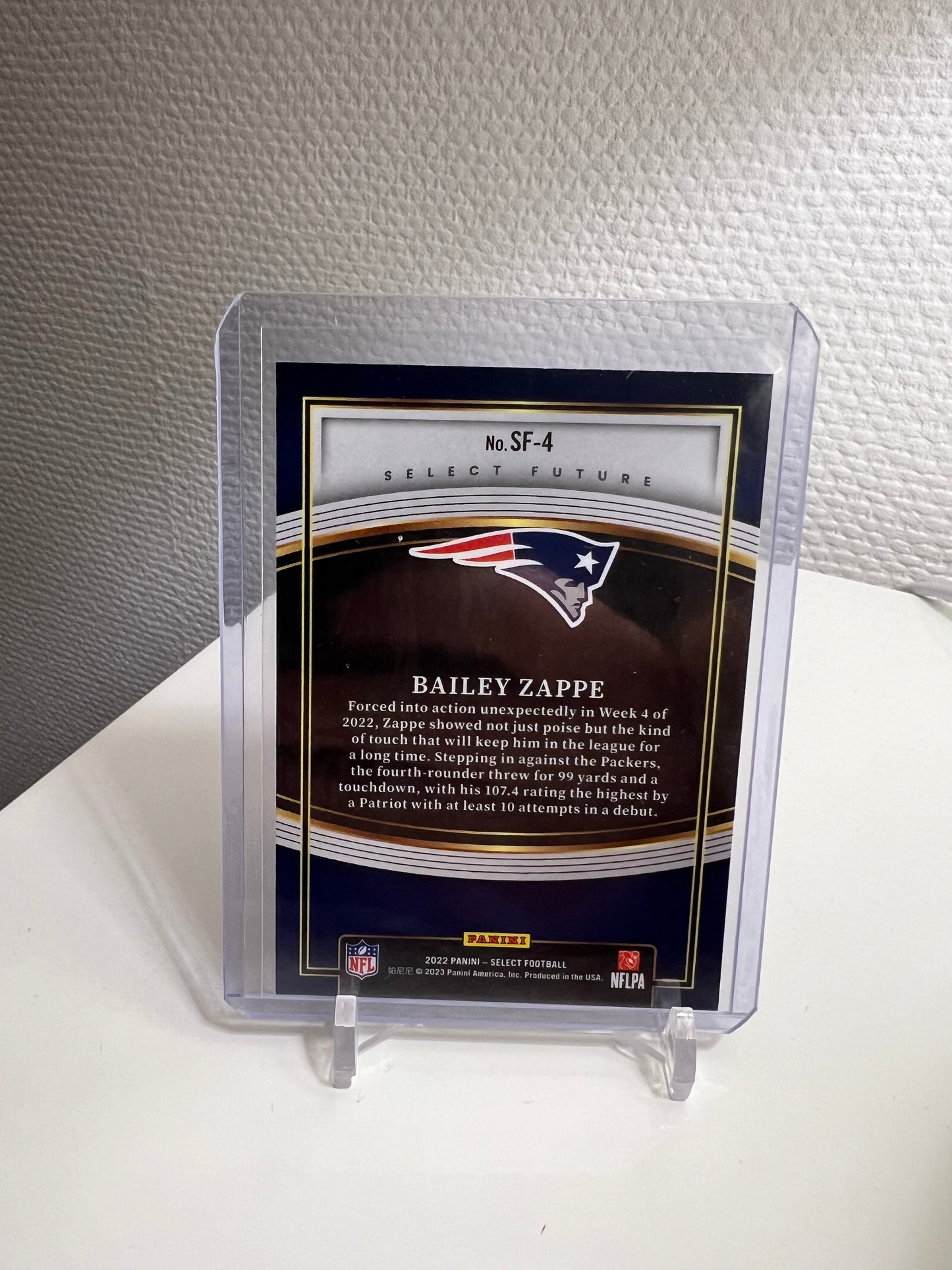 Select 22 - Bailey Zappe Future RC Card - New England Patriots #SF-4