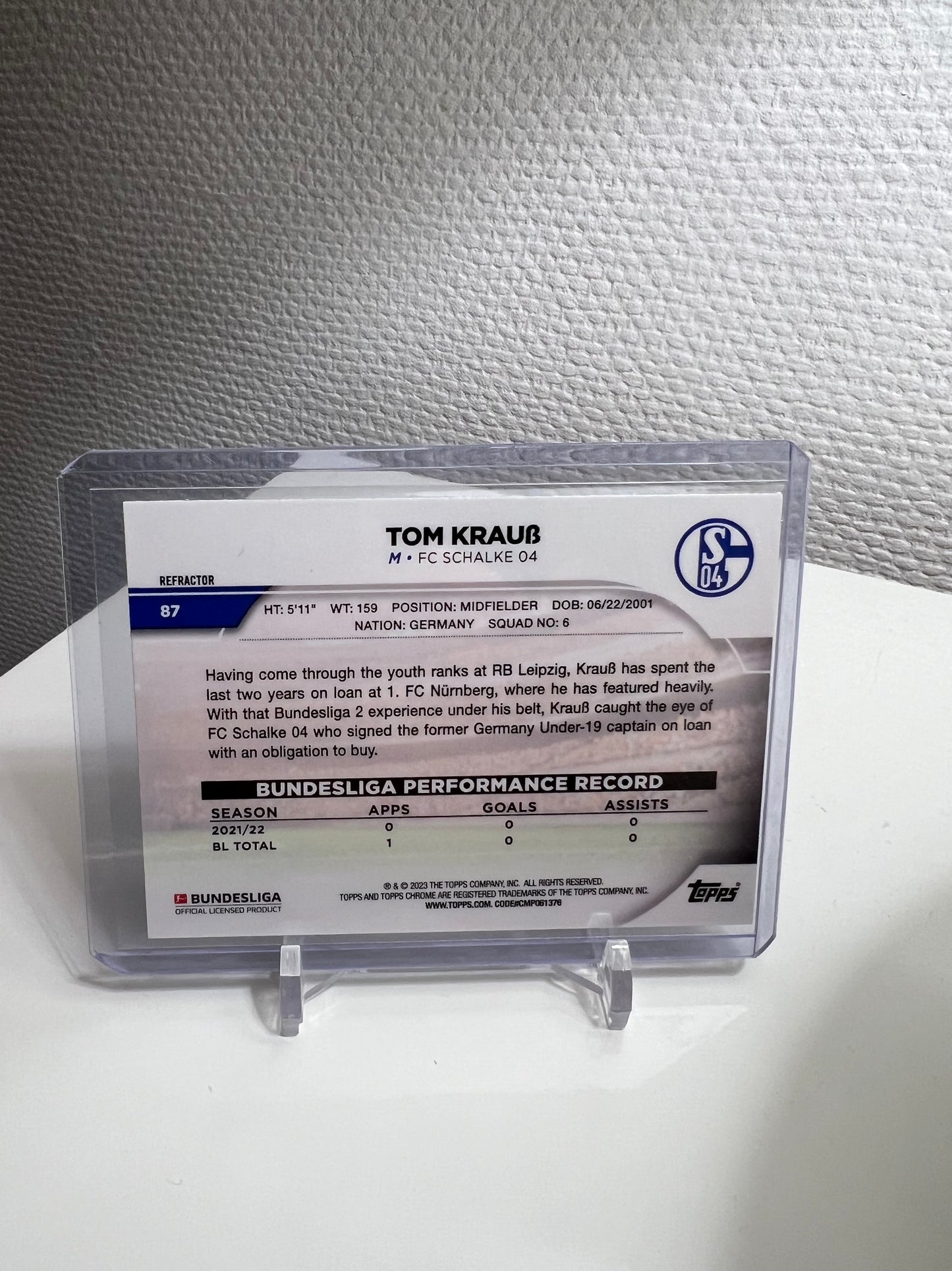 Chrome 22-23 - Tom Krauß Refractor RC Card - FC Schalke 04