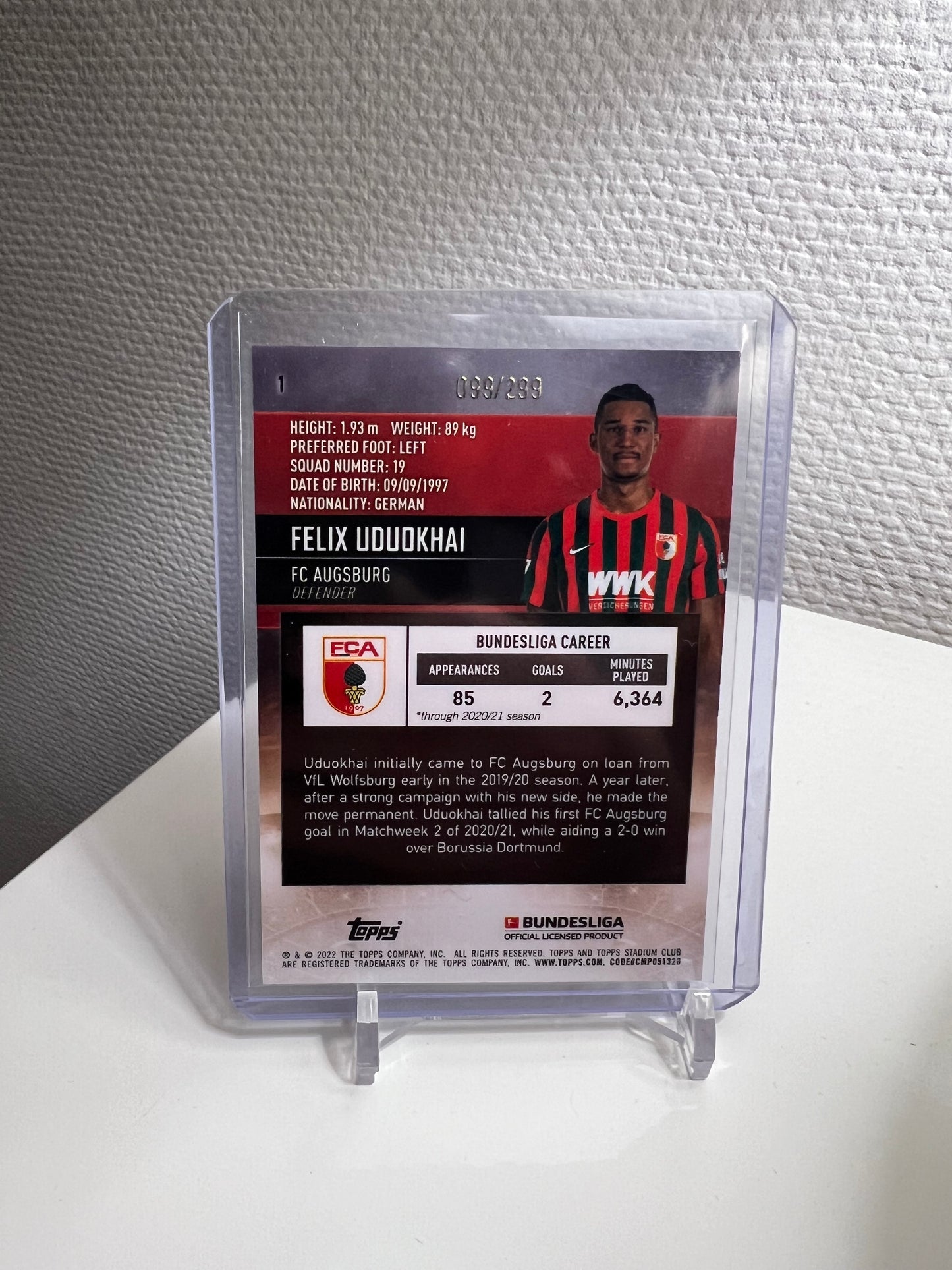 Stadium Club Chrome 21-22 - Felix Uduokhai /299 Purple - FC Augsburg