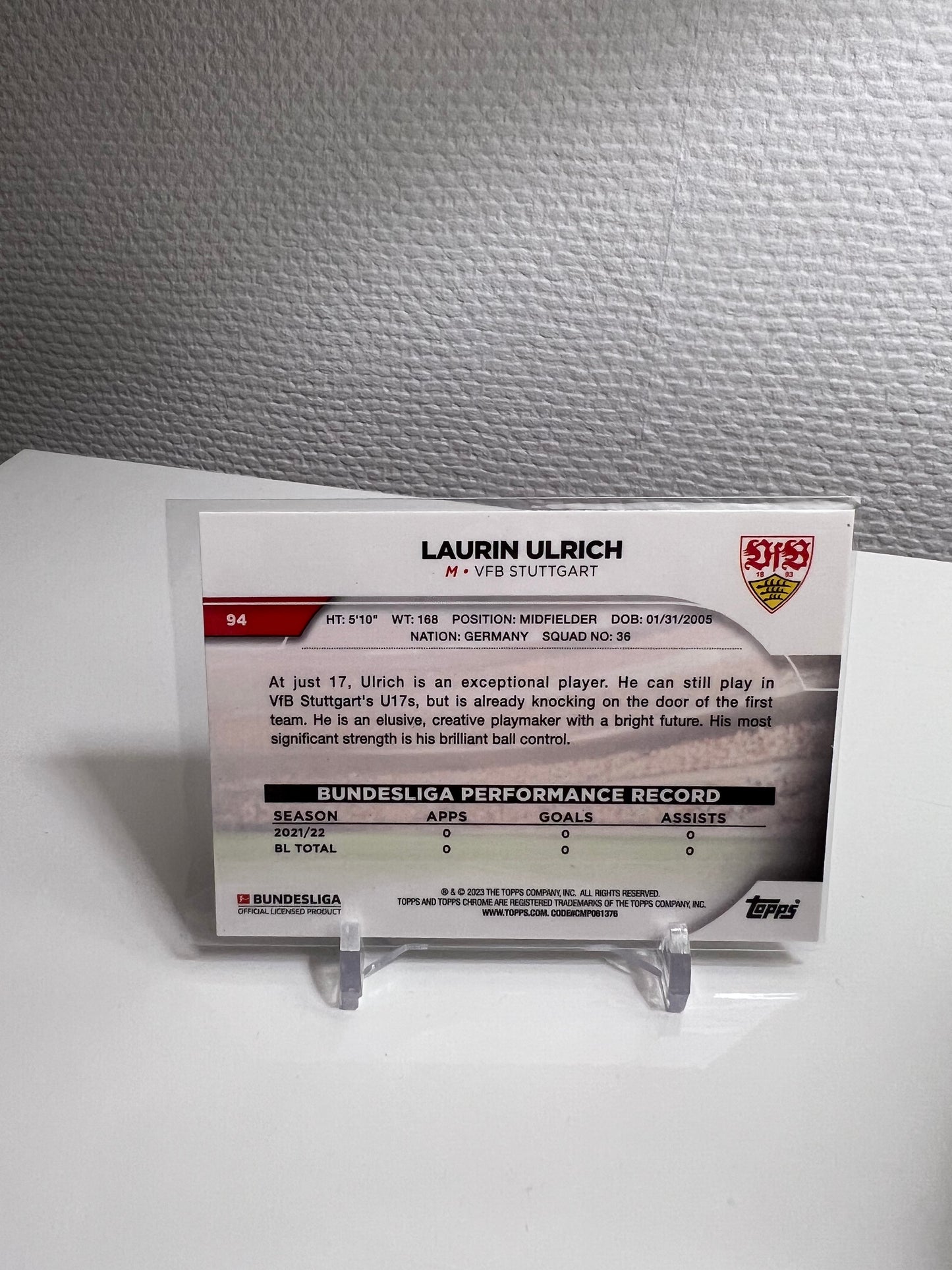 Chrome 22-23 - Laurin Ulrich RC Card - VfB Stuttgart