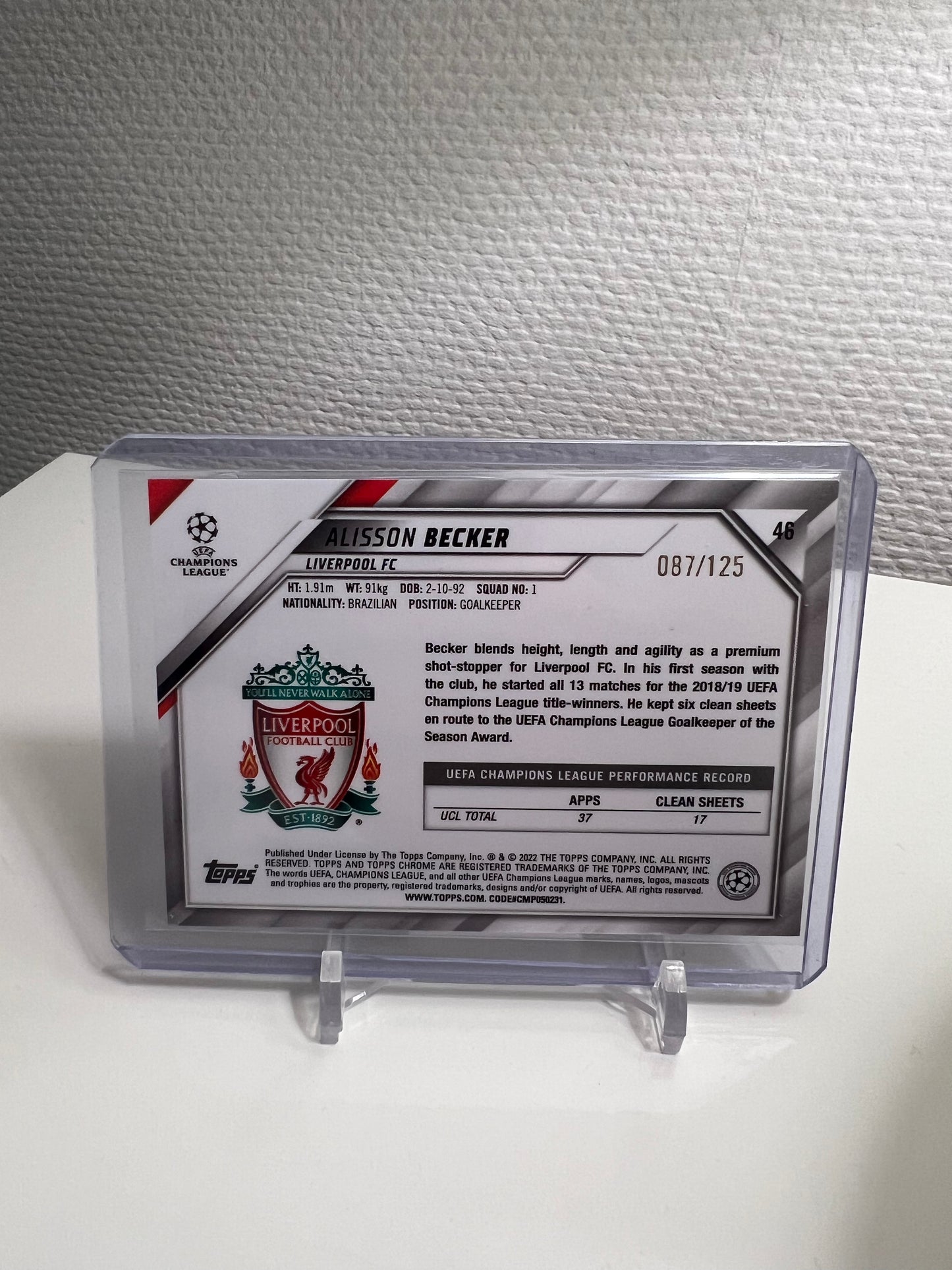 Chrome 21-22 - Alisson Becker Rose Gold /125 - FC Liverpool