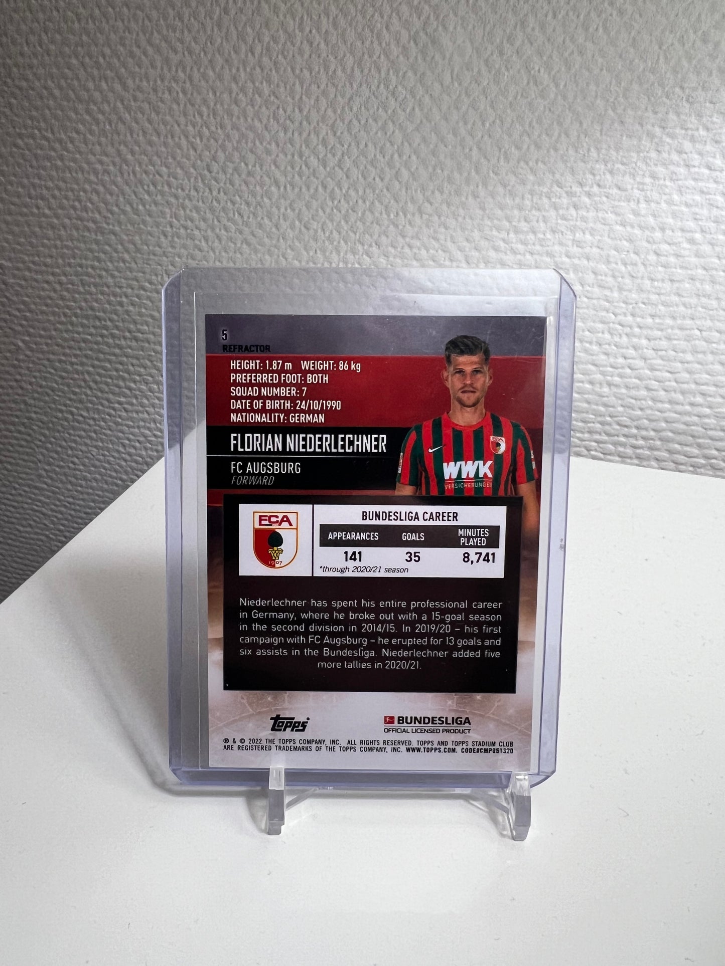 Stadium Club Chrome 21-22 - Florian Niederlechner Refractor - FC Augsburg
