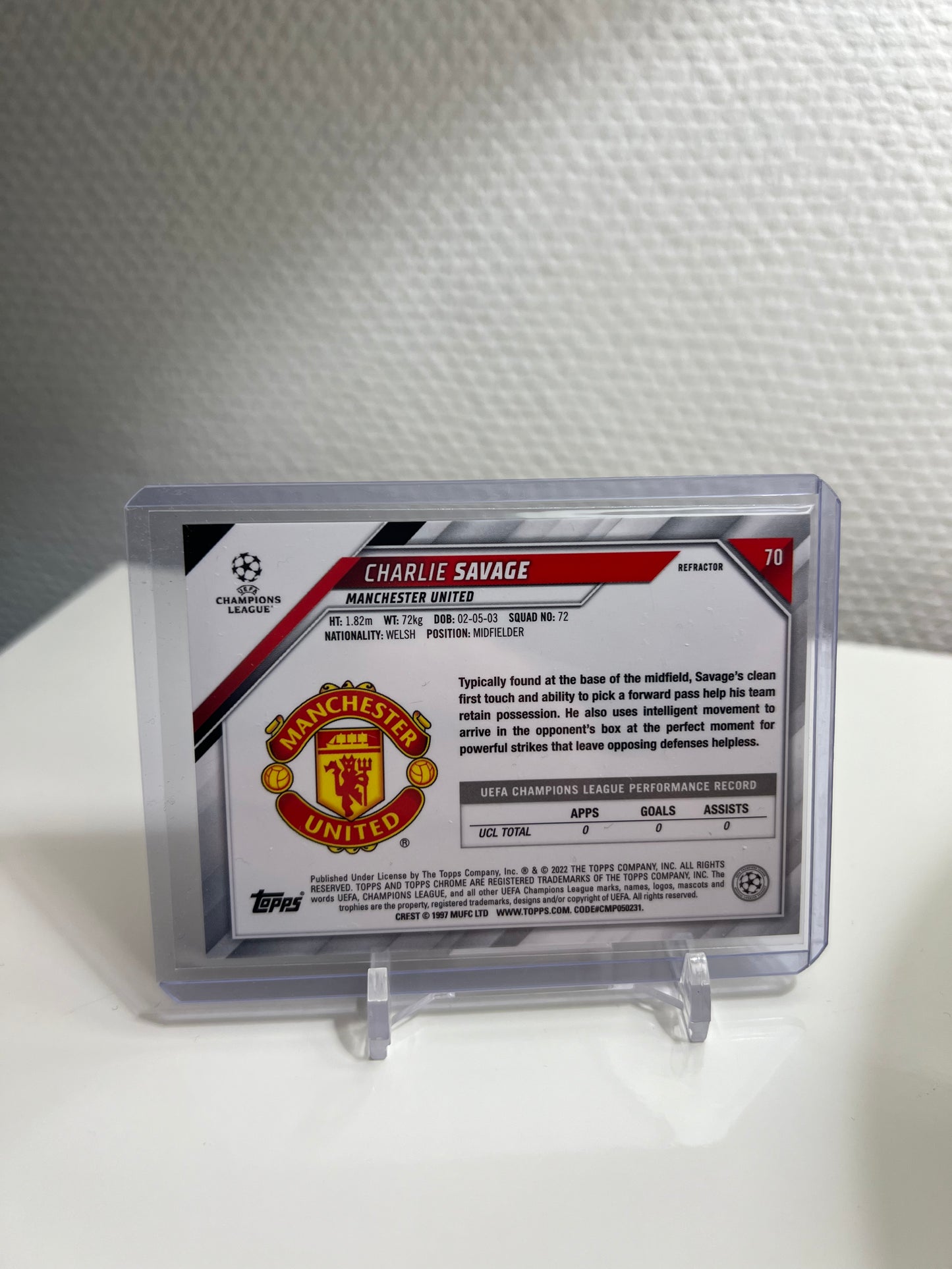 Chrome 21-22 - Charlie Savage Refractor RC Card - Manchester United