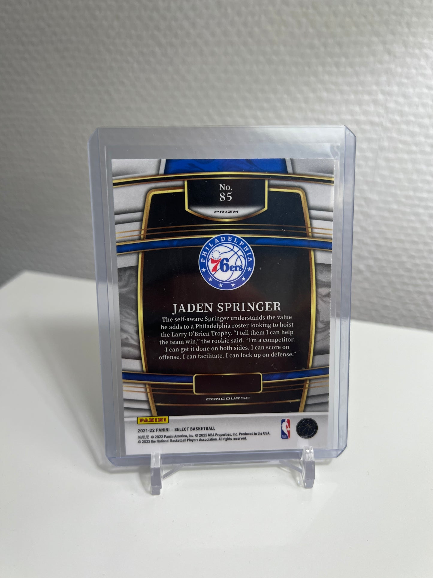 Select 21-22 - Jaden Springer Holo Concourse RC Card - Philadelphia 76ers