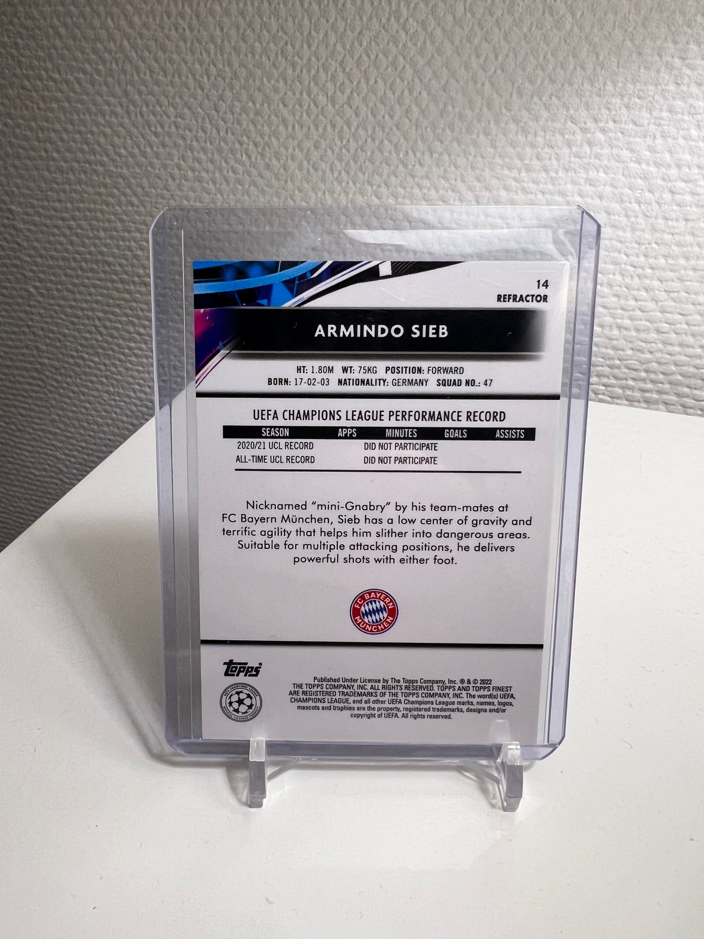 Finest 21-22 - Armindo Sieb Refractor RC Card - FC Bayern München