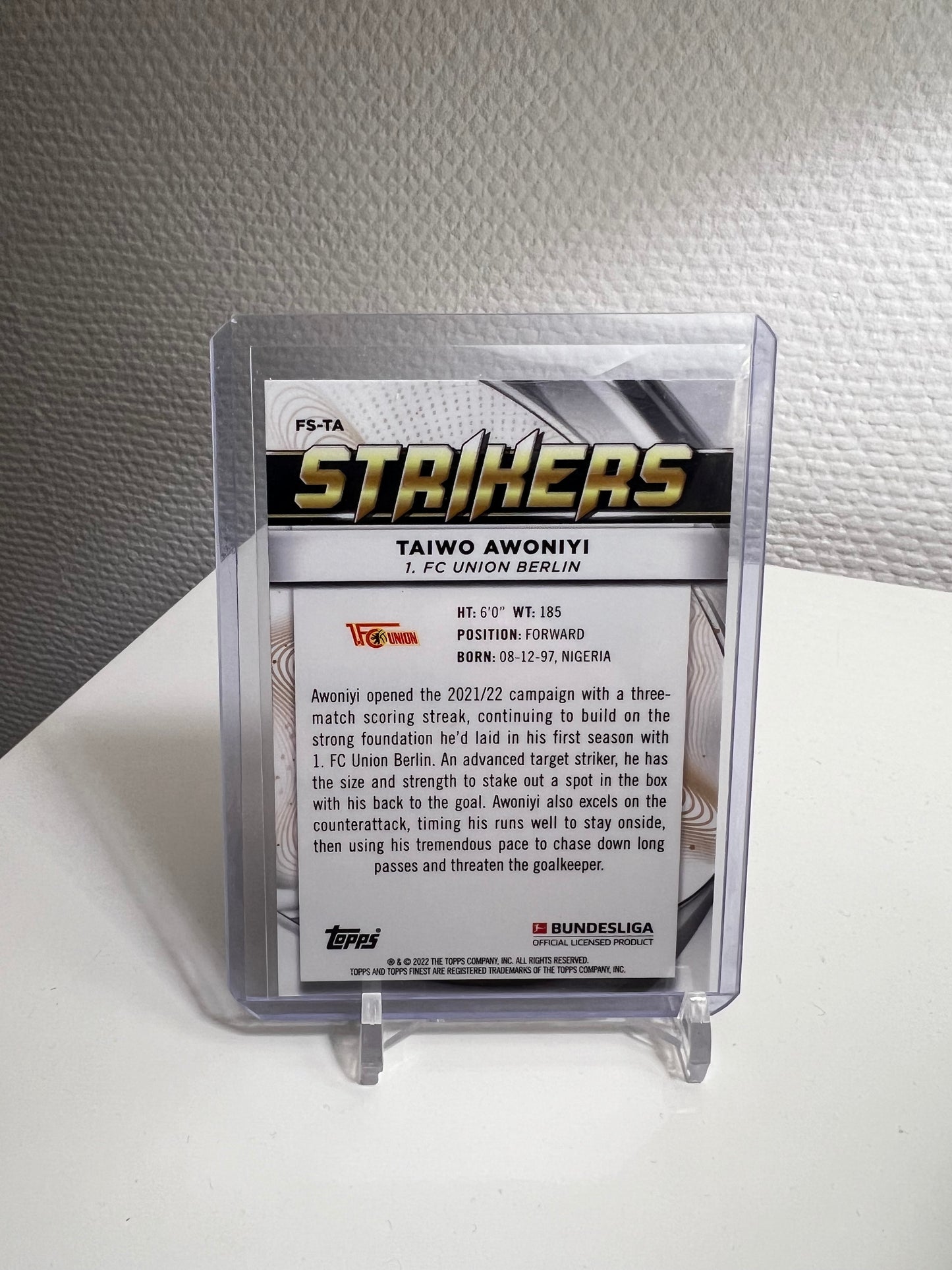 Finest 21-22 - Taiwo Awoniyi Strickers RC Card - 1. FC Union Berlin #FS-TA