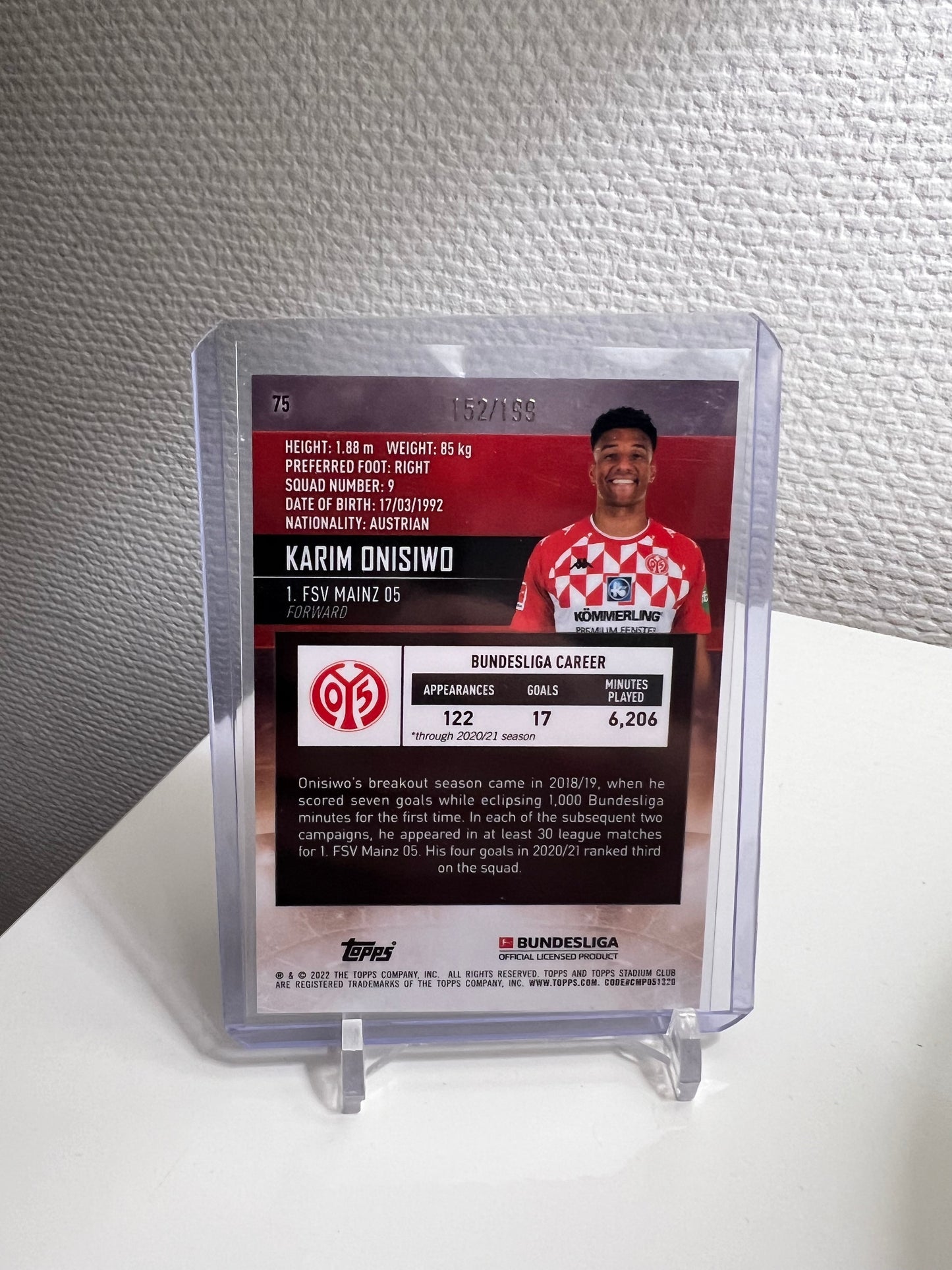 Stadium Club Chrome 21-22 - Karim Onisiwo /199 Aqua - FSV Mainz 05