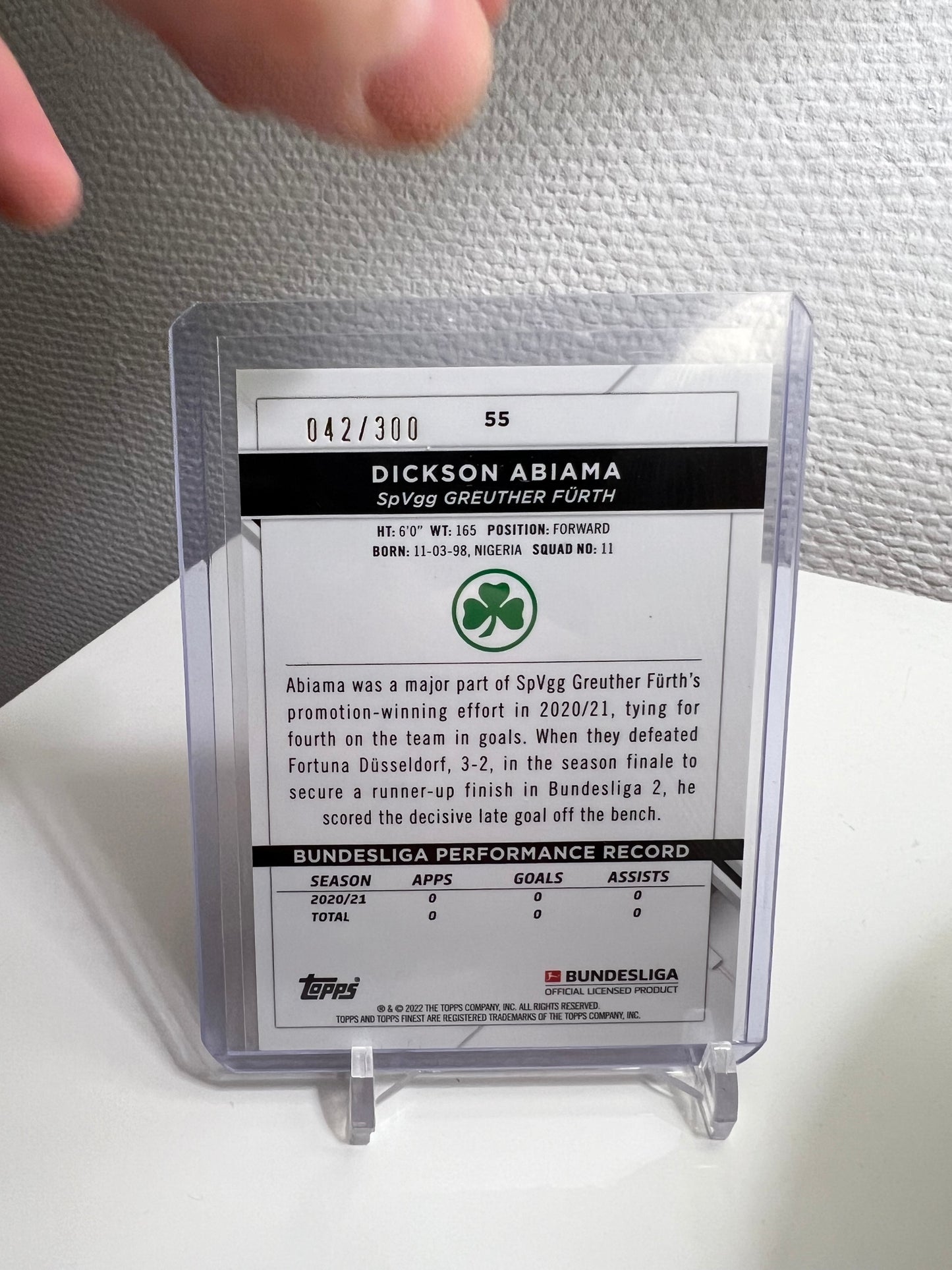 Finest 21-22 - Dickson Abiama Pink /300 RC Card - SpVgg Greuther Fürth