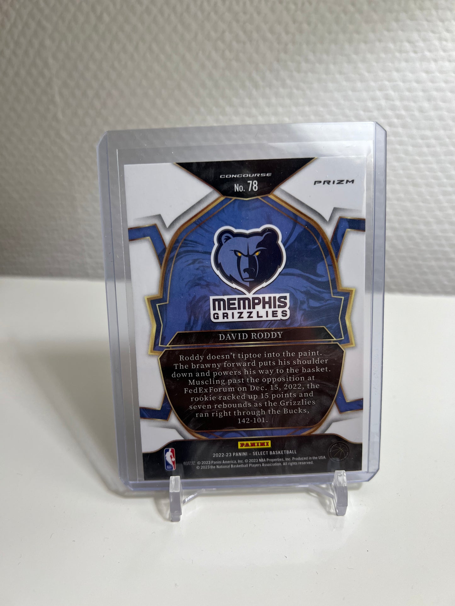 Select 22-23 Blue - David Roddy Prizm RC Card - Memphis Grizzlies