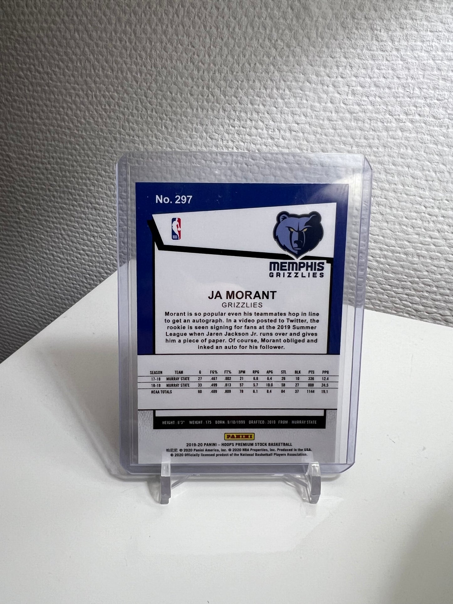 Hoops Premium Stock 19-20 - Ja Morant Tribute RC Card - Memphis Grizzlies