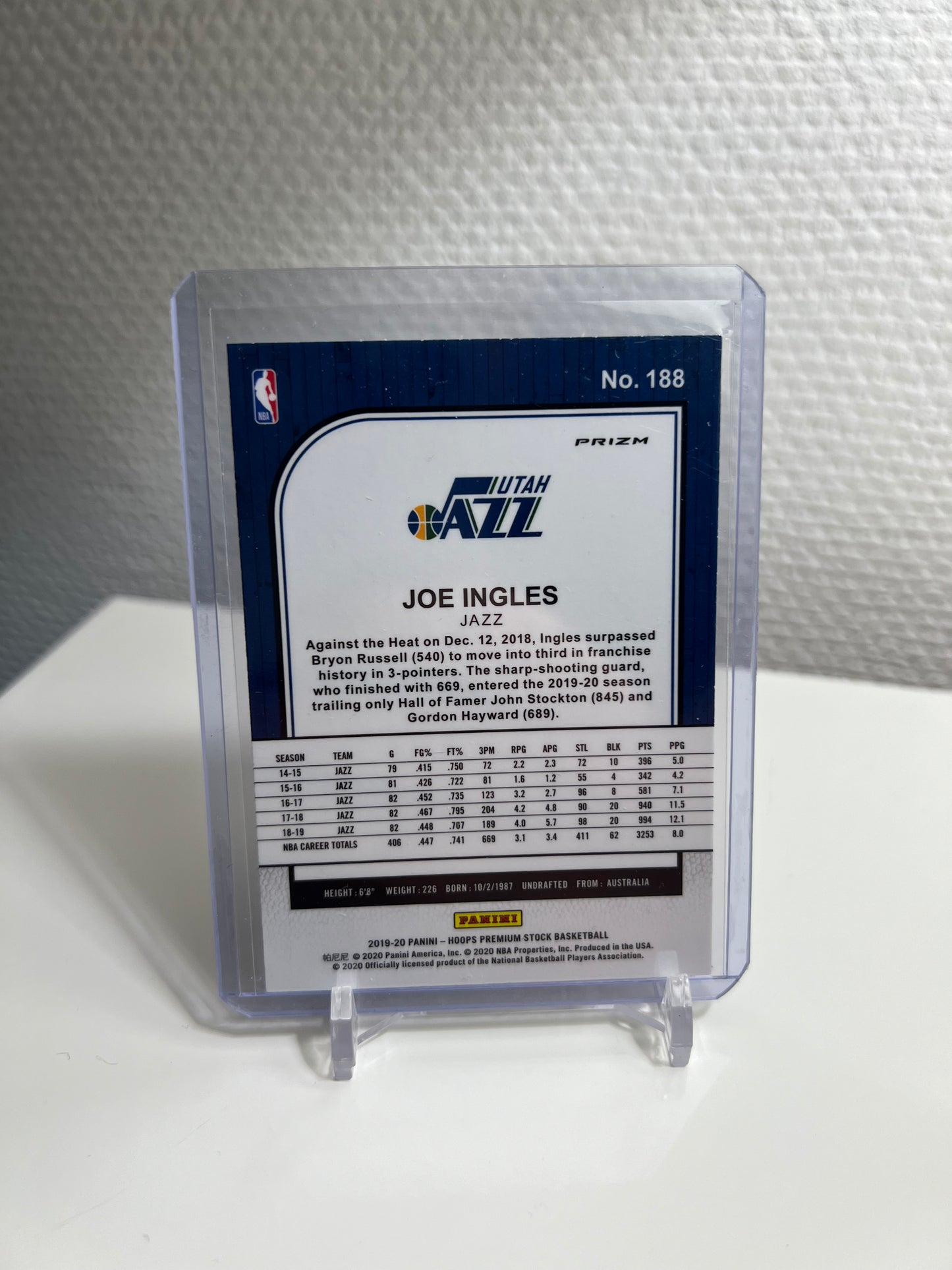 Hoops Premium Stock 19-20 - Joe Ingles Silver Prizm - Utah Jazz