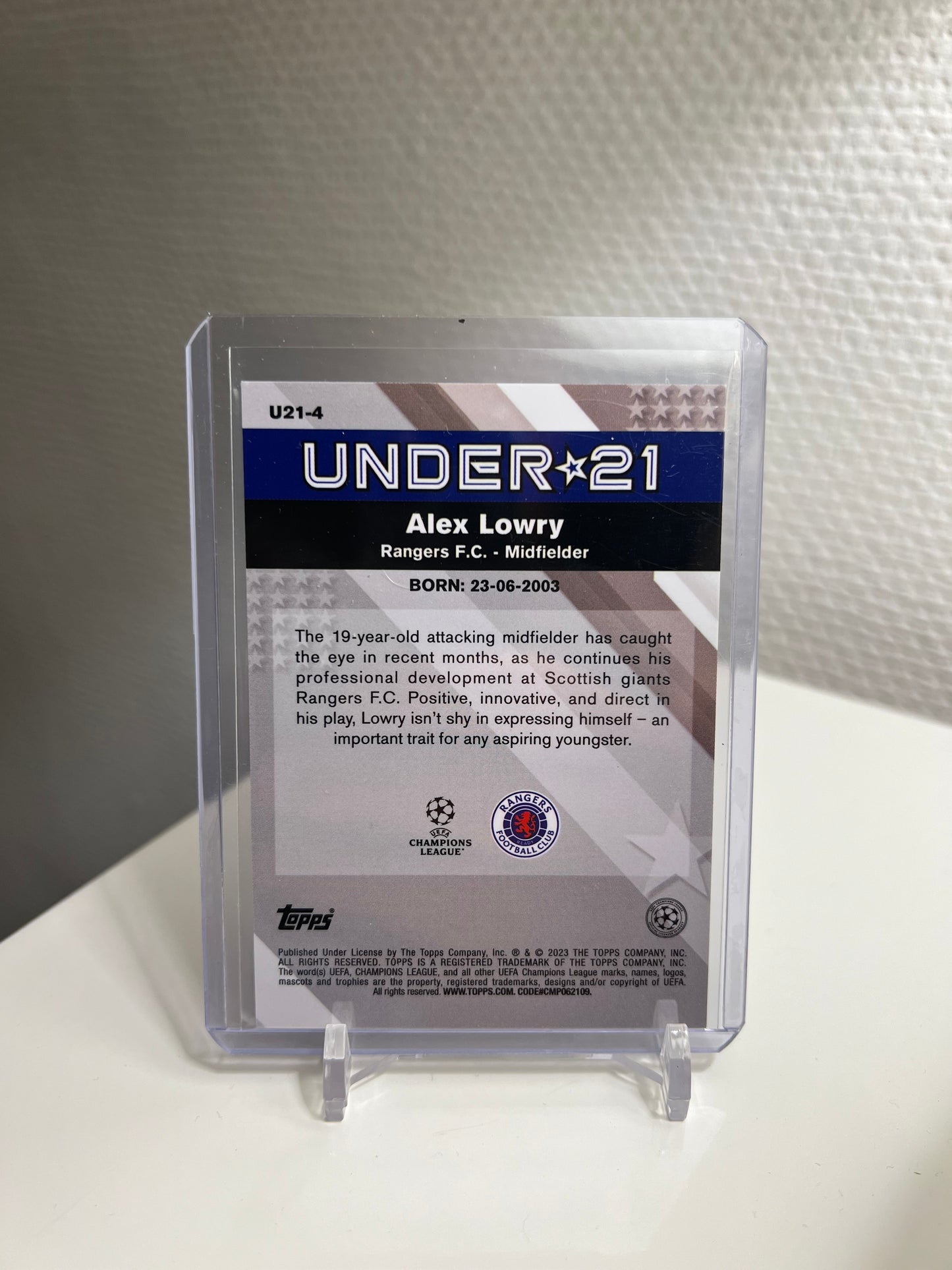 Merlin Chrome 22-23 - Alex Lowry Under 21 RC Card - Rangers Football Club #U21-4