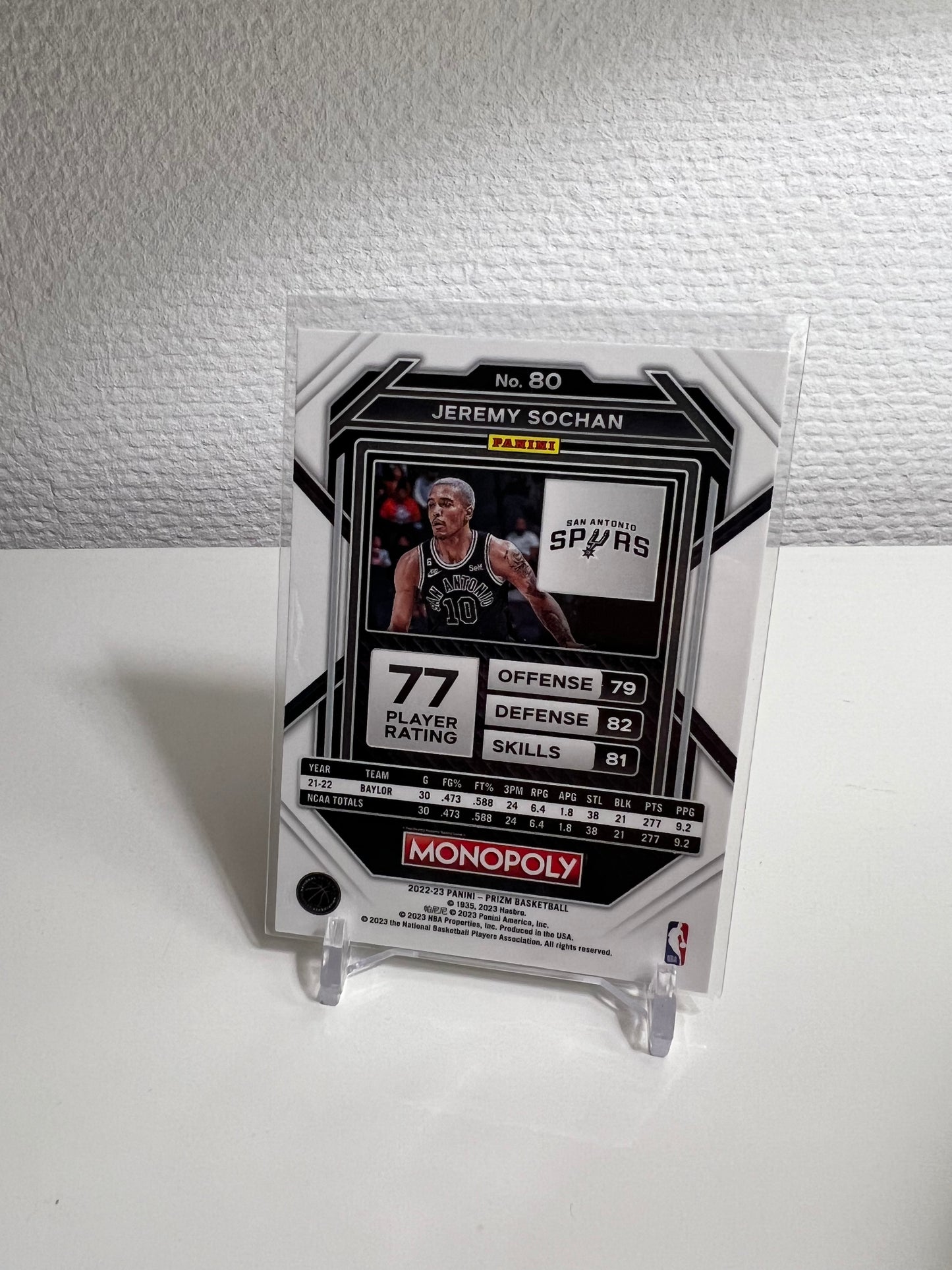 Panini Prizm Monopoly 22-23 - Jeremy Sochan RC Card - San Antonio Spurs