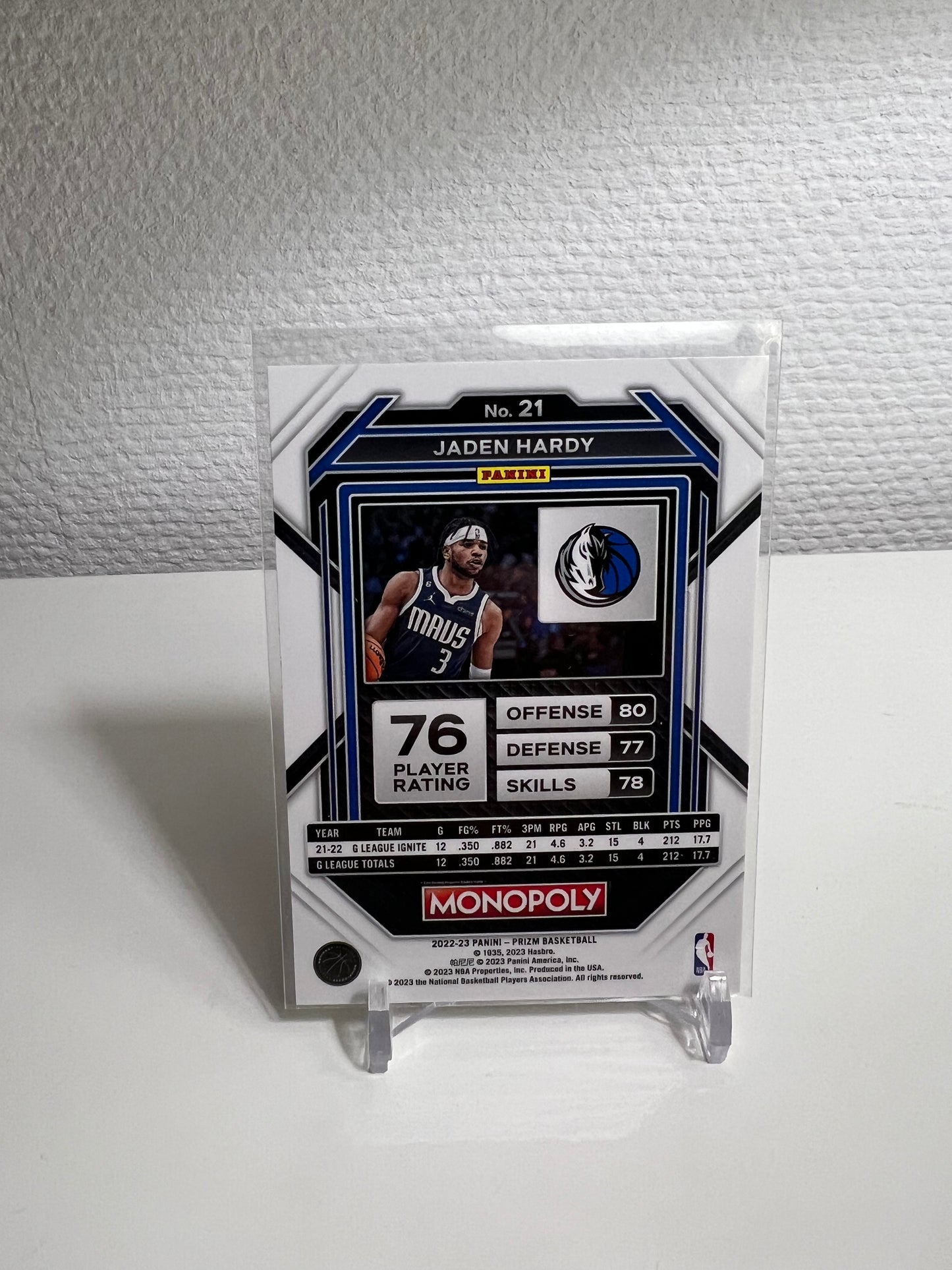 Panini Prizm Monopoly 22-23 - Jaden Hardy RC Card - Dallas Mavericks