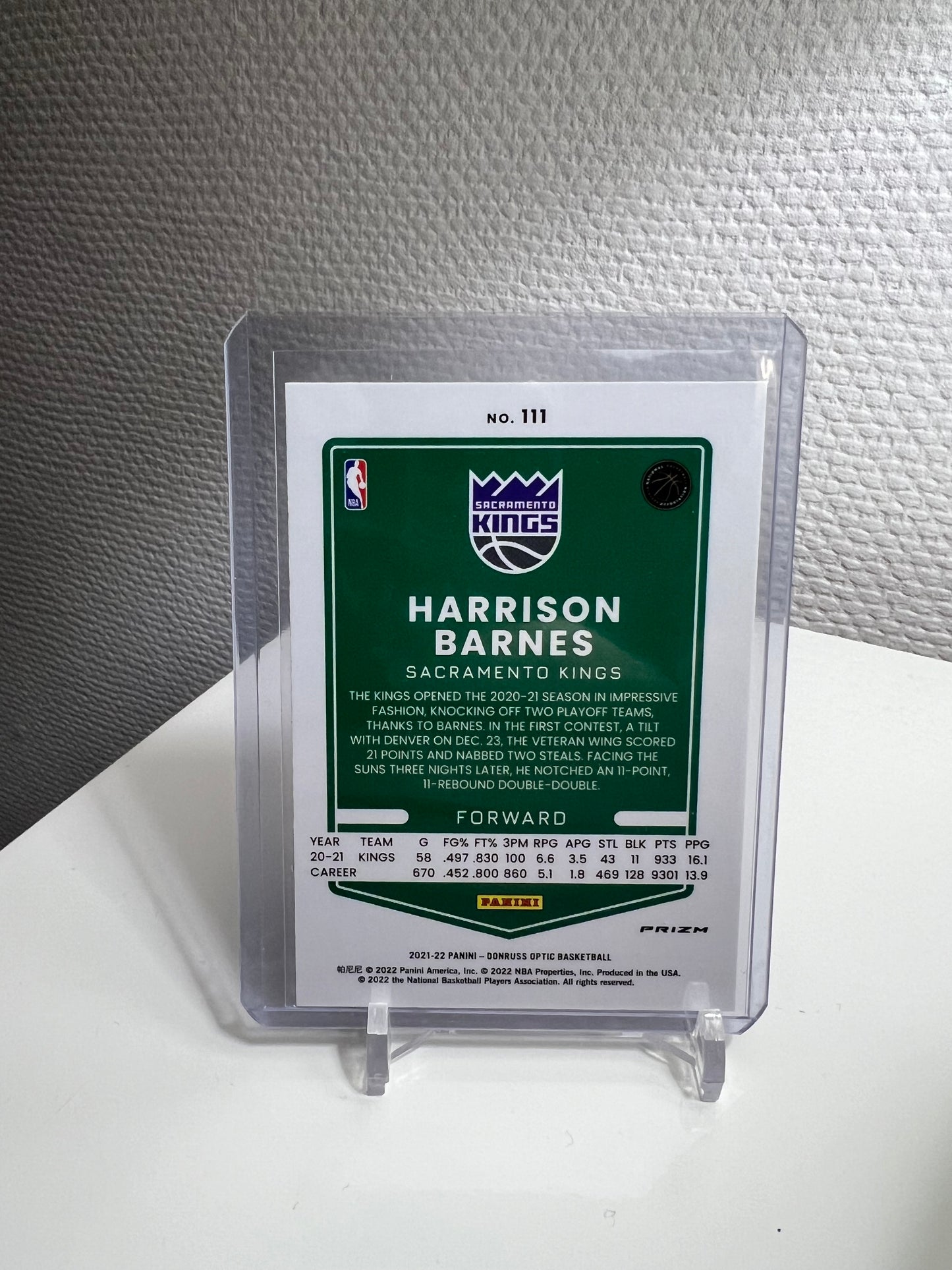 Donruss Optic 21-22 - Harrison Barnes Purple Prizm - Sacramento Kings