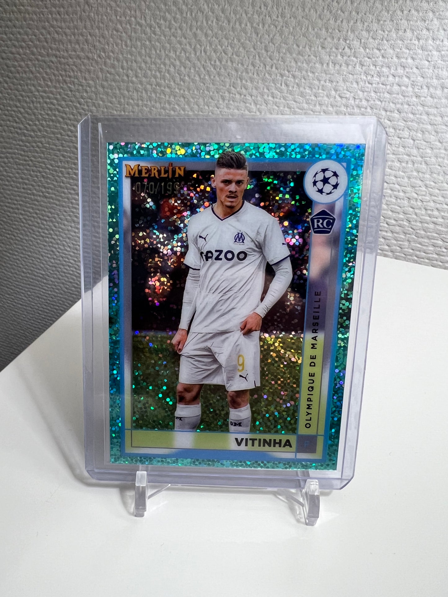 Merlin Chrome 22-23 - Vitinha Aqua Speckle /199 RC Card - Olympique Marseille