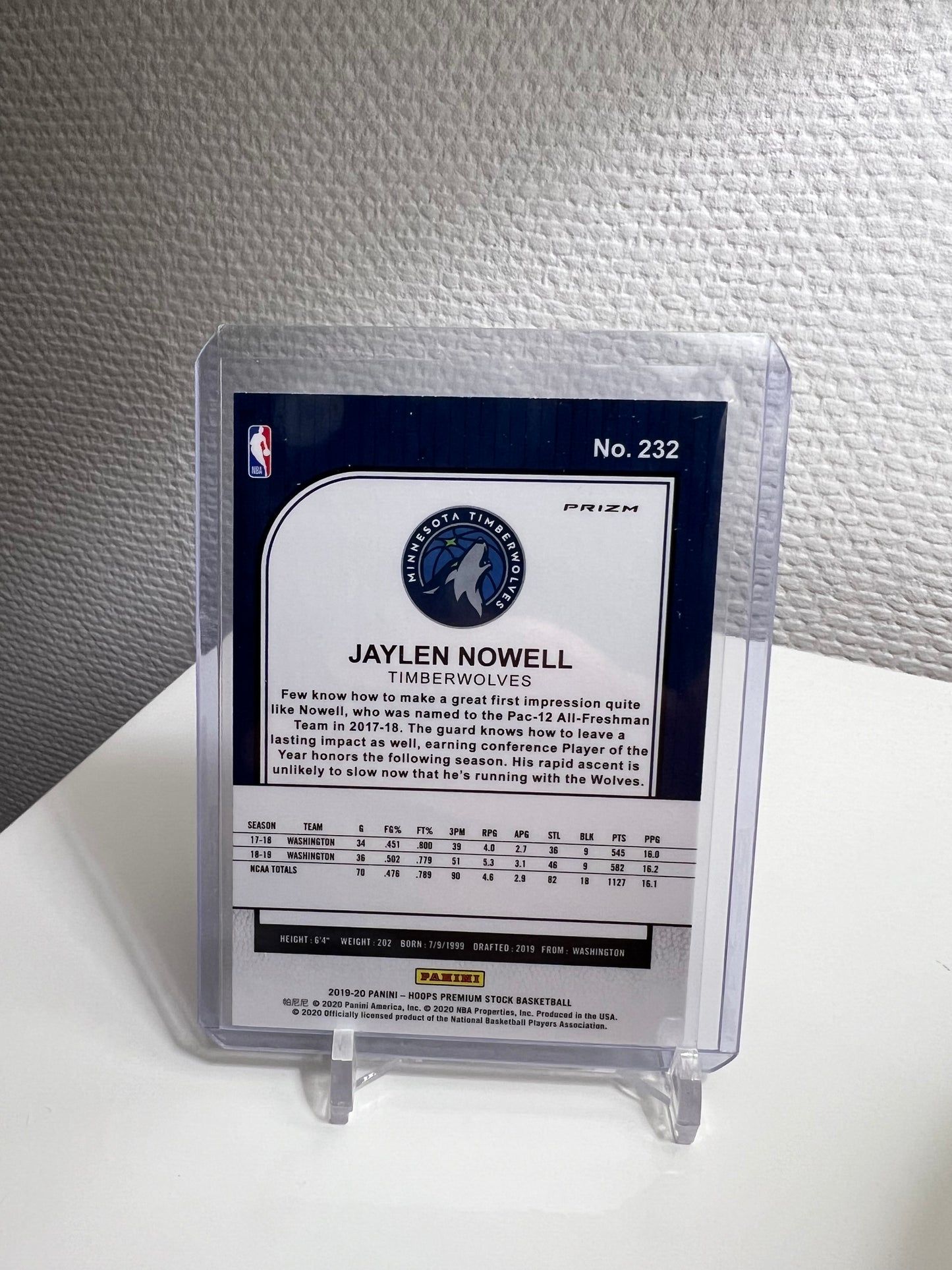 Hoops Premium Stock 19-20 - Jaylen Nowell Silver Mojo Prizm RC Card - Minesota Timberwolves