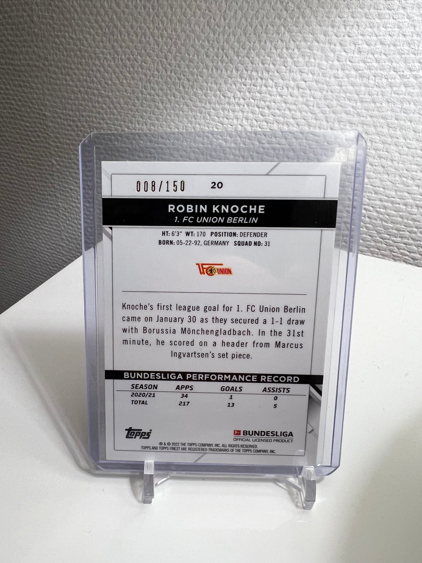 Finest 21-22 - Robin Knoche Blue Wave /150 - 1. FC Union Berlin