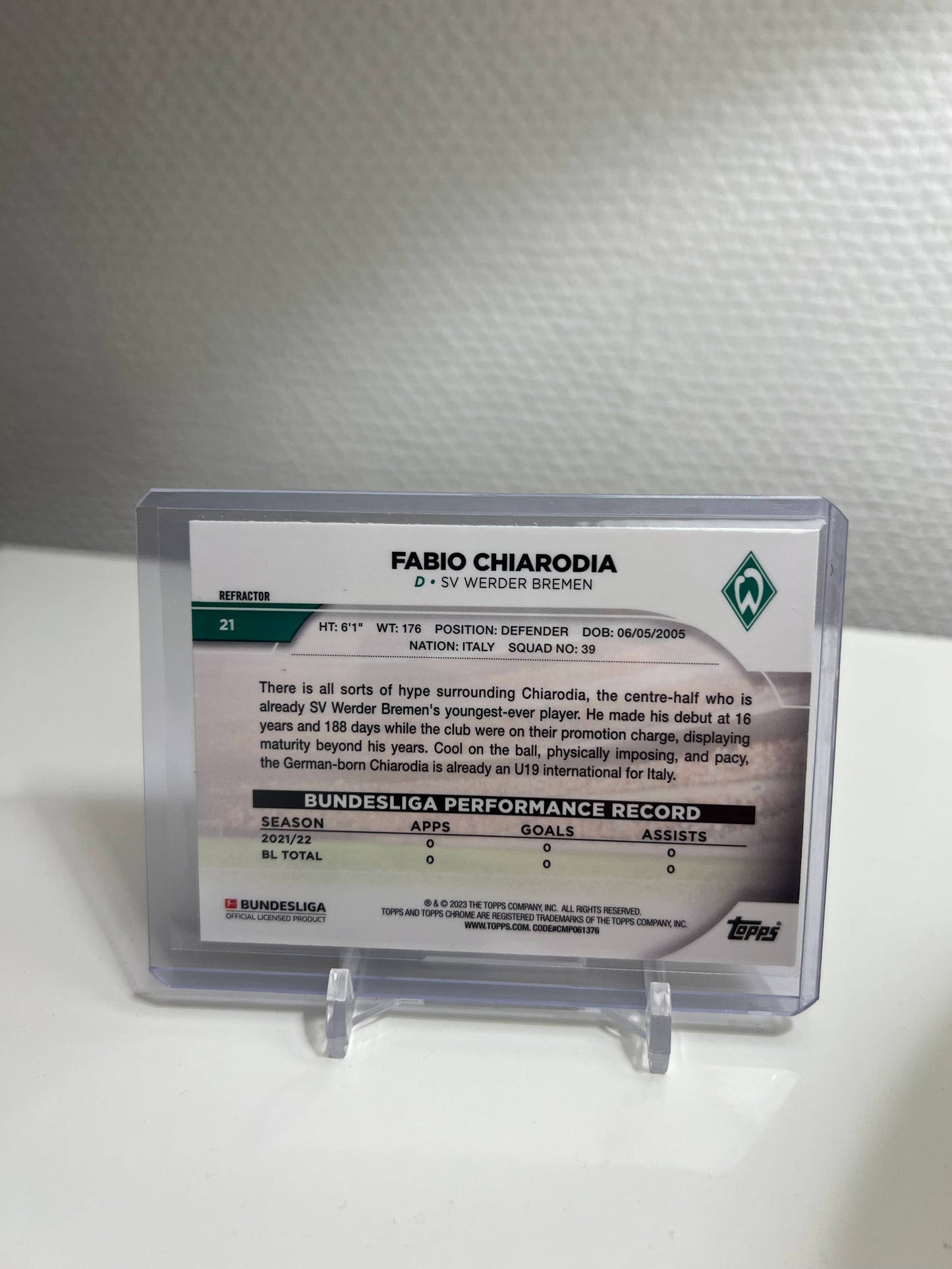 Chrome 22-23 - Fabio Chiarodia RC Card Refractor - SV Werder Bremen