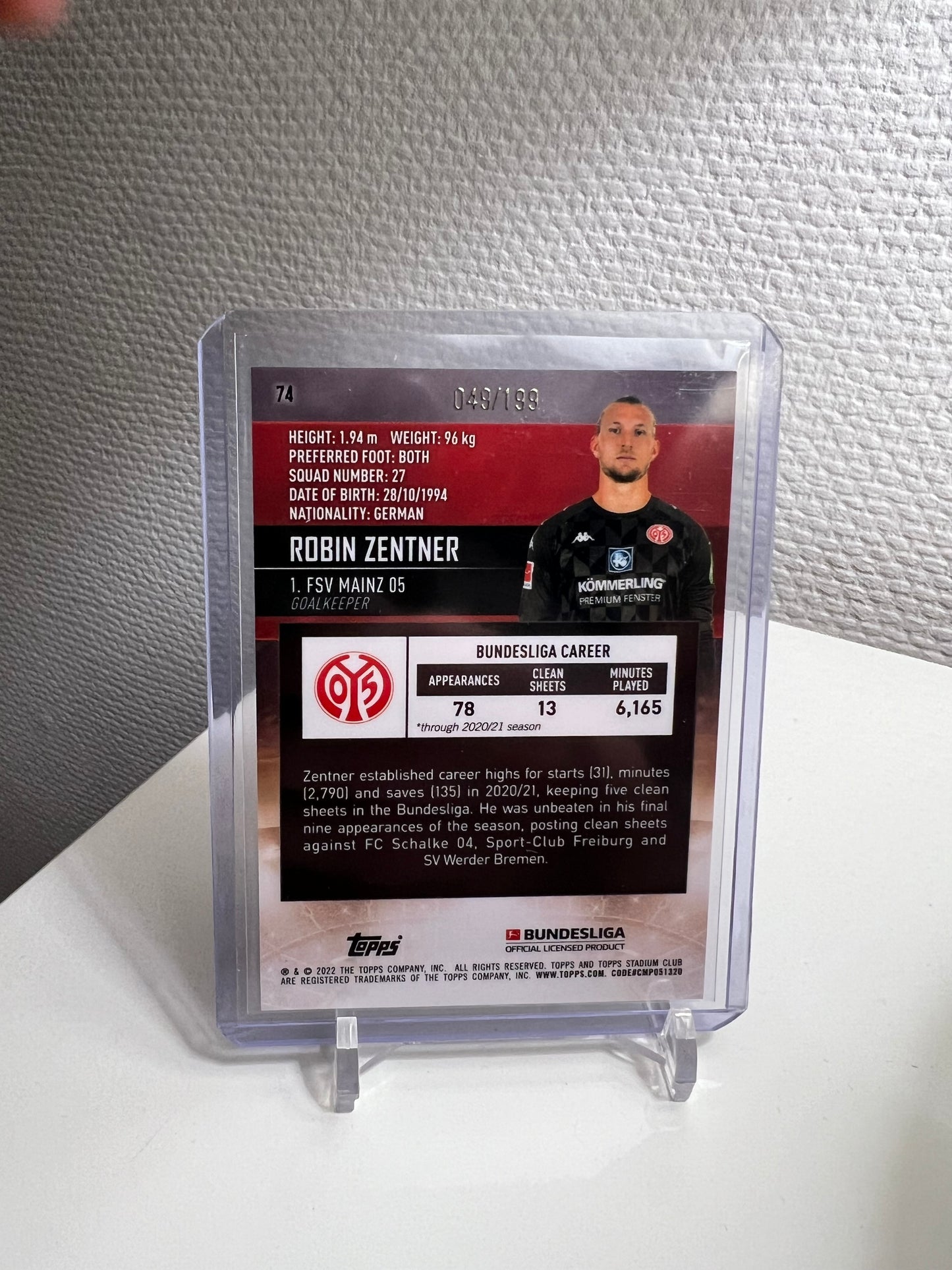 Stadium Club Chrome 21-22 - Robin Zentner /199 Aqua - FSV Mainz 05
