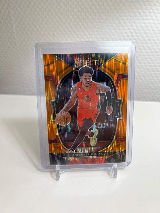 Select 22-23 - Anfernee Simons Orange Shimmer Prizm - Portland Trail Blazers