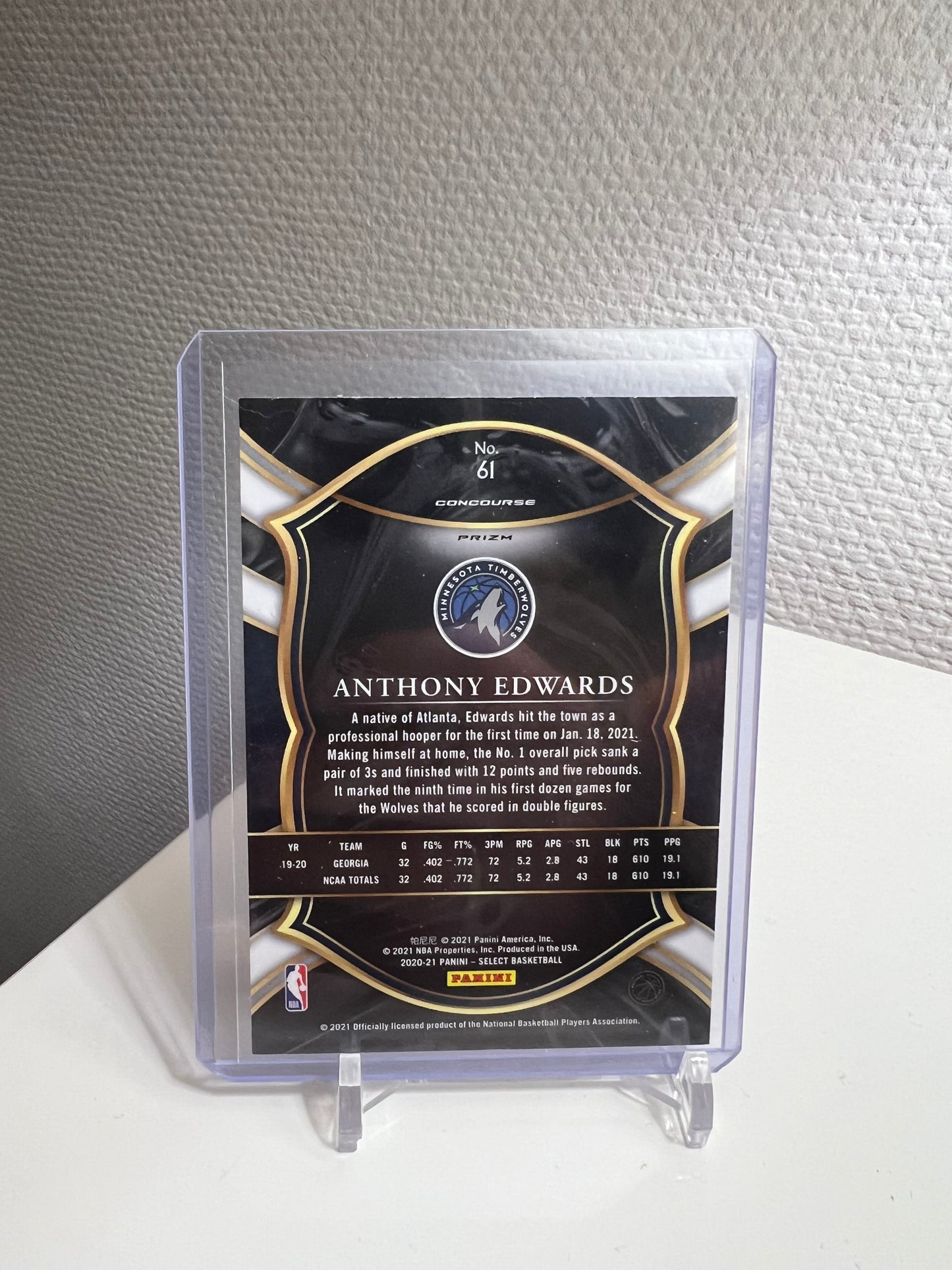 Select Blue 20-21 - Anthony Edwards Prizm RC Card - Minnesota Timberwolves