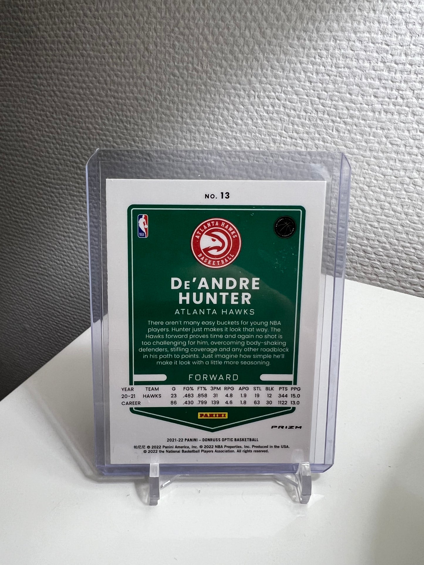 Donruss Optic 21-22 - De Andre Hunter Purple Prizm - Atlanta Hawks