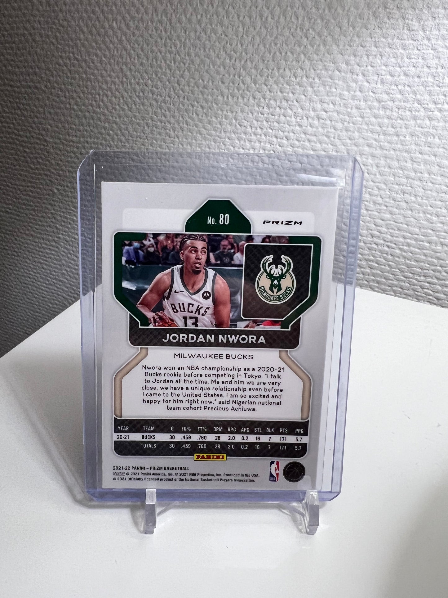 Prizm 21-22 - Jordan Nwora Tri-Color - Milwaukee Bucks