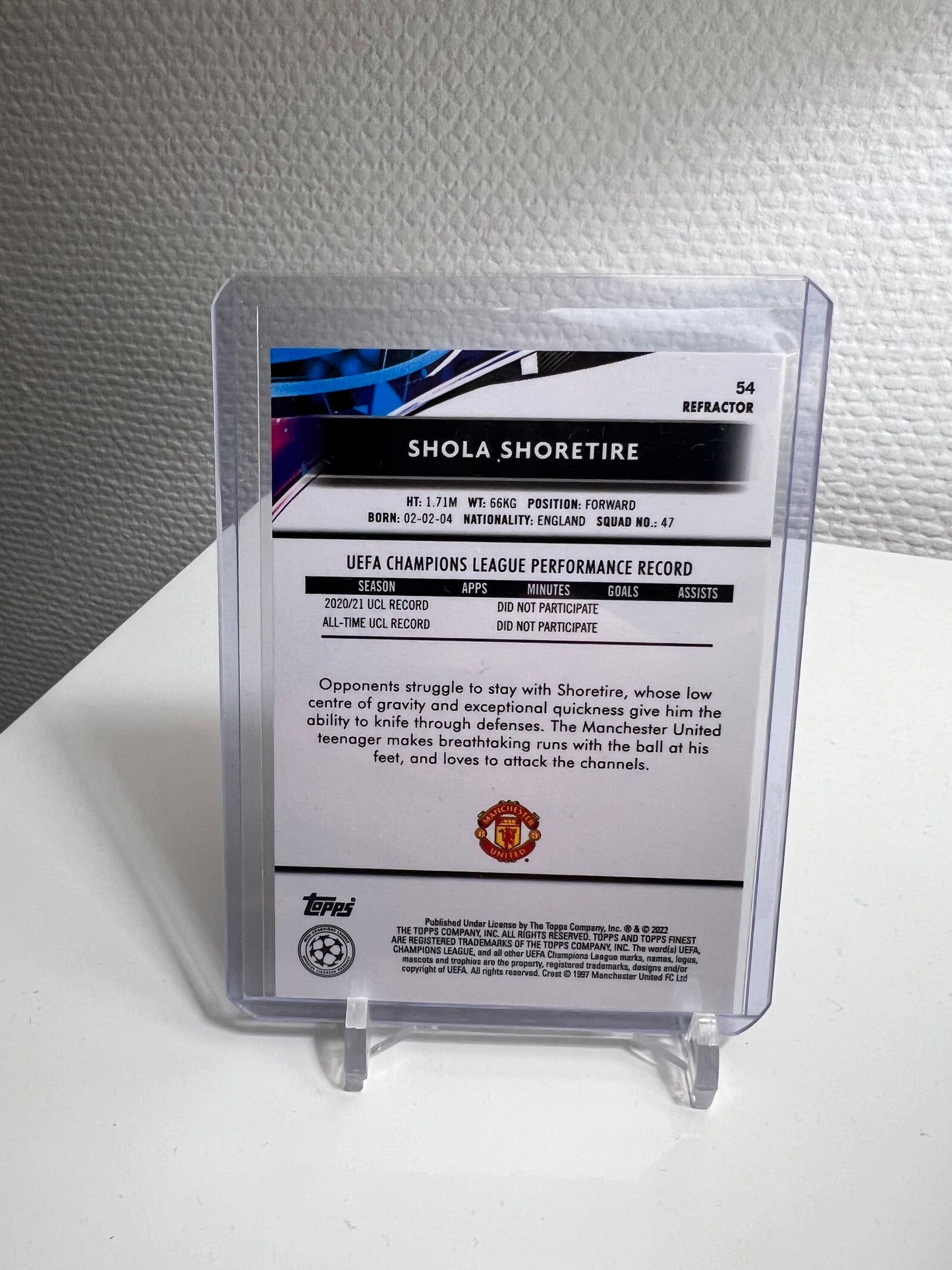 Finest 21-22 - Shola Shoretire Refractor RC Card - Manchester United