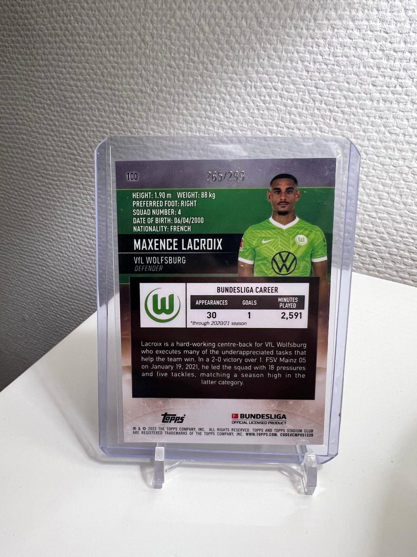 Stadium Club Chrome 21-22 - Maxence Lacroix /299 Purple - VfL Wolfsburg