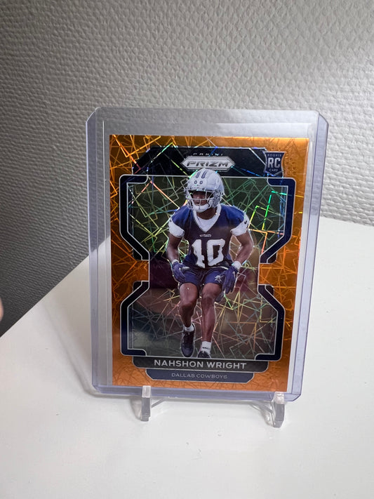 Prizm 21 - Nahshon Wright Orange Velocity Holo RC Card - Dallas Cowboys