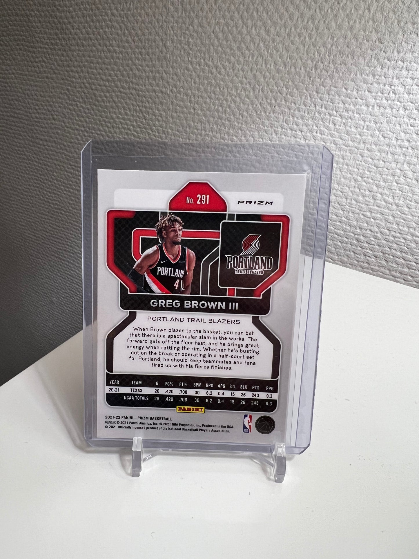 Prizm 21-22 - Greg Brown III Tri-Color RC Card - Portland Trail Blazers