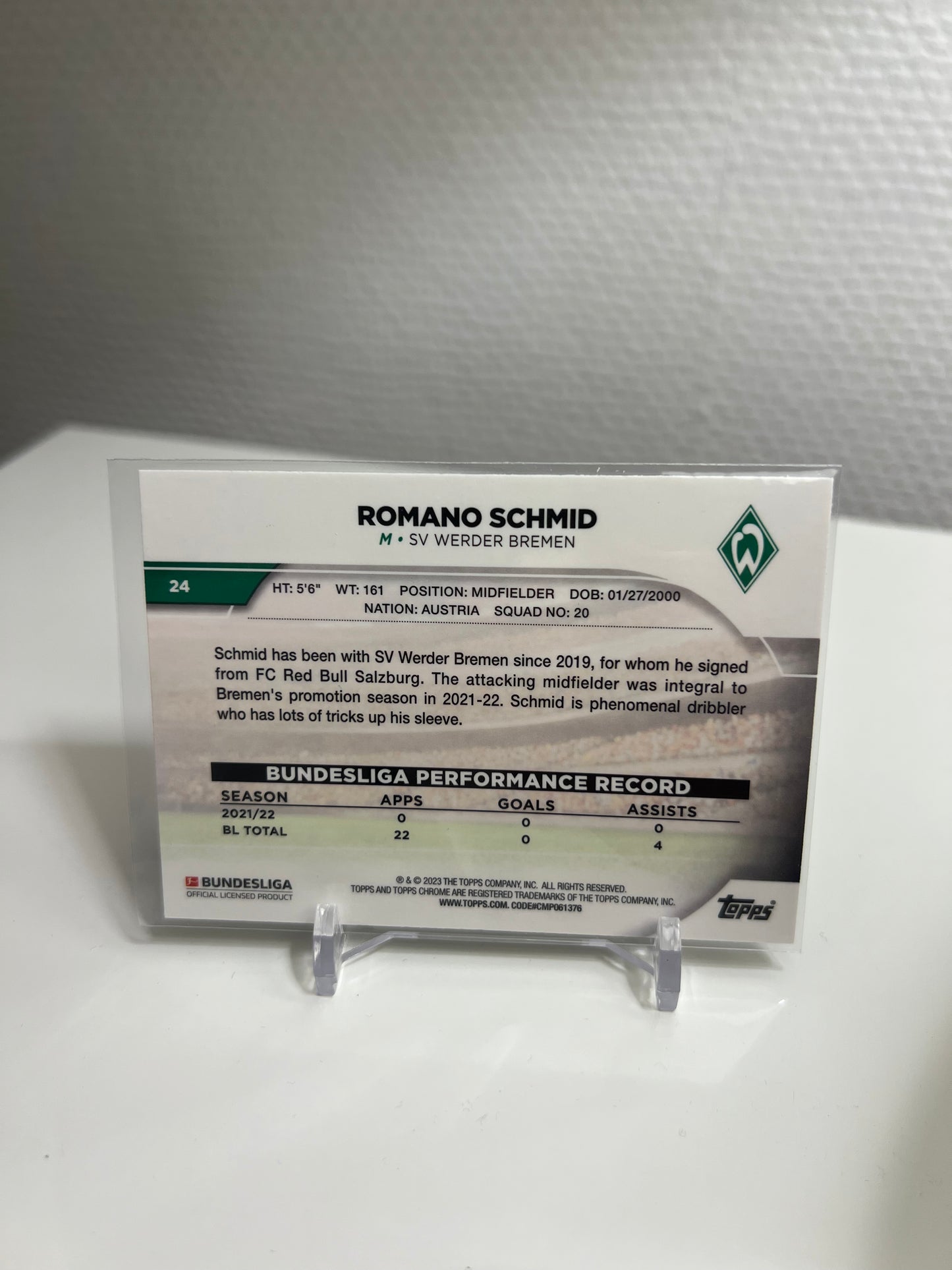 Chrome 22-23 - Romano Schmid RC Card - SV Werder Bremen