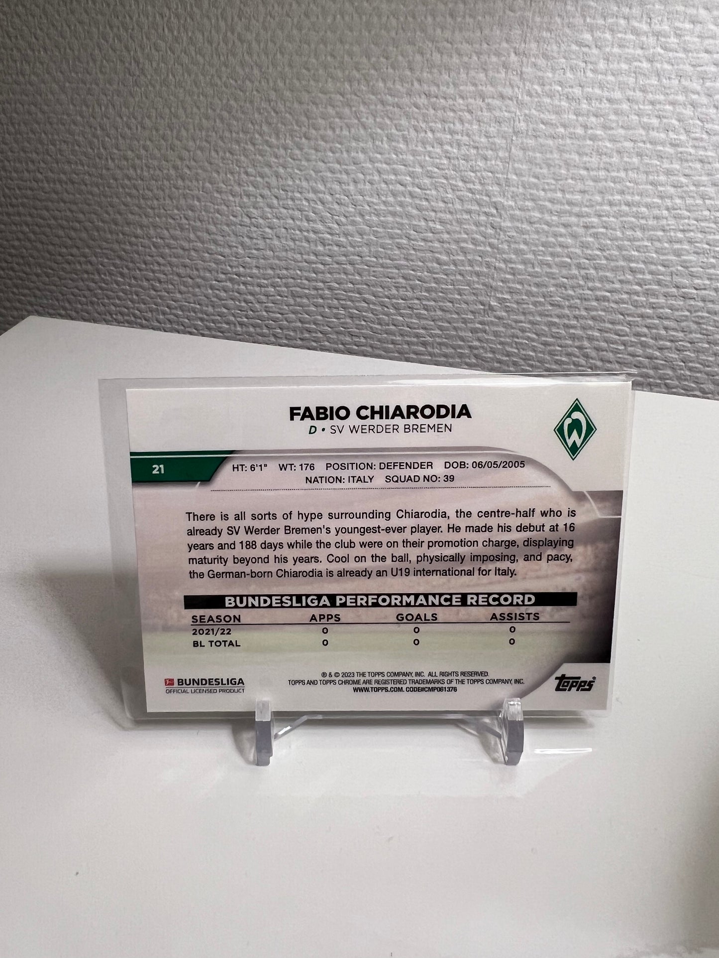 Chrome 22-23 - Fabio Chiarodia RC Card - SV Werder Bremen