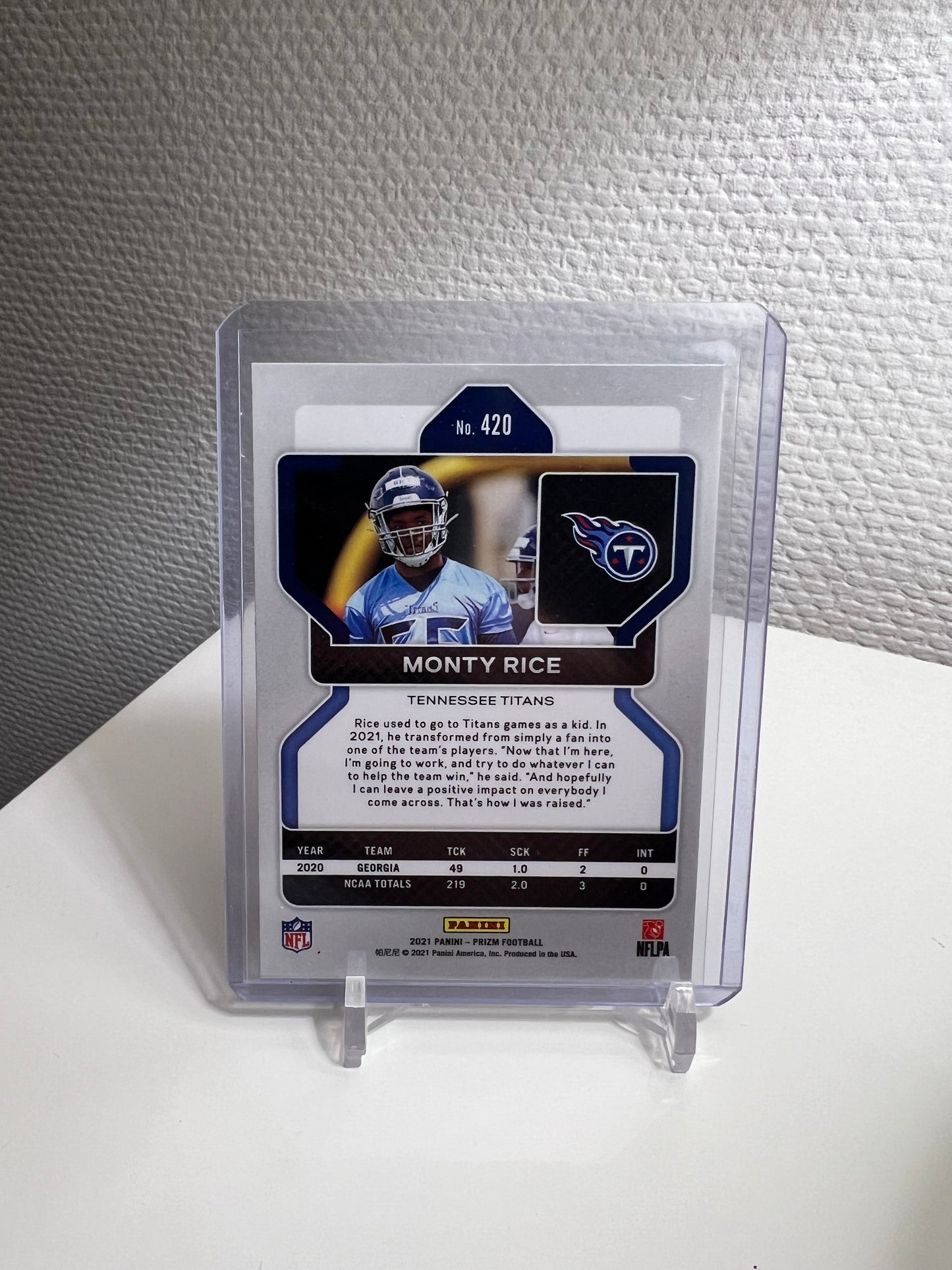 Prizm 21 - Monty Rice RC Card - Tennesse Titans