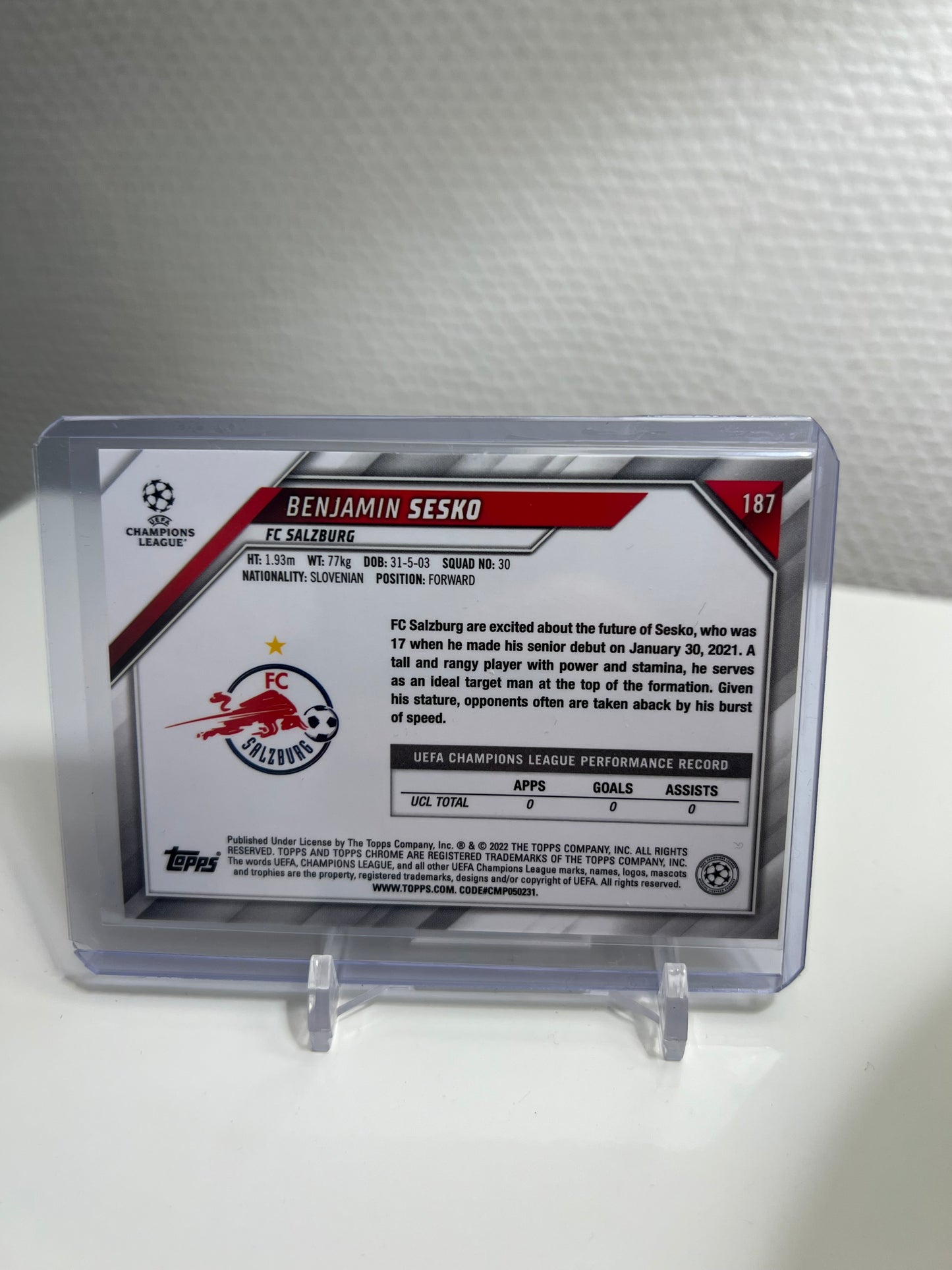 Chrome 21-22 - Benjamin Sesko RC Card Ray Wave - FC Salzburg