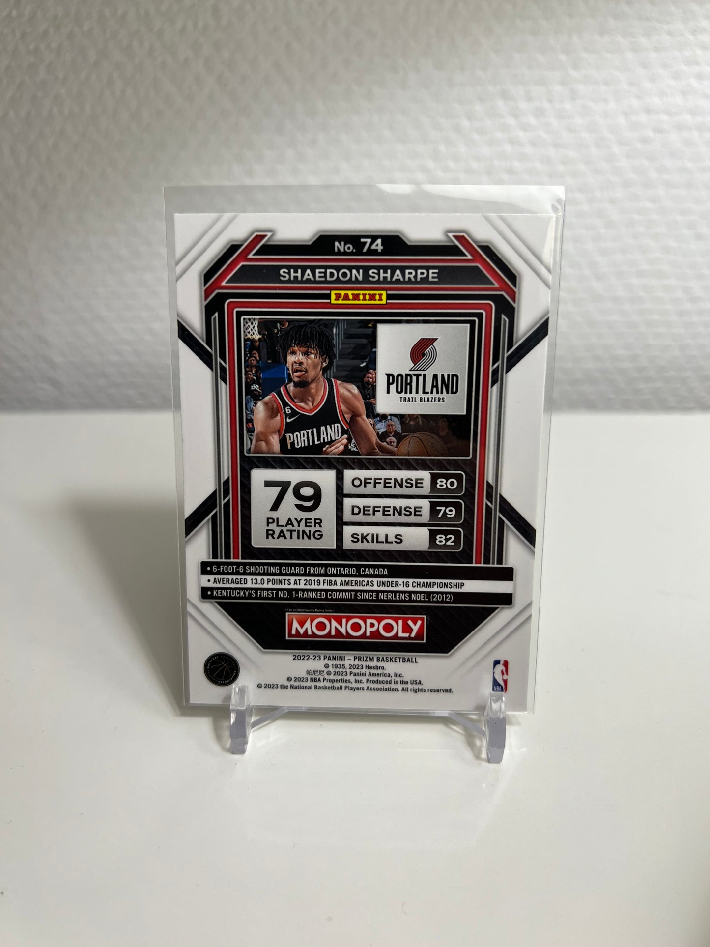 Panini Prizm Monopoly 22-23 - Shaedon Sharpe RC Card - Portland Trail Blazers