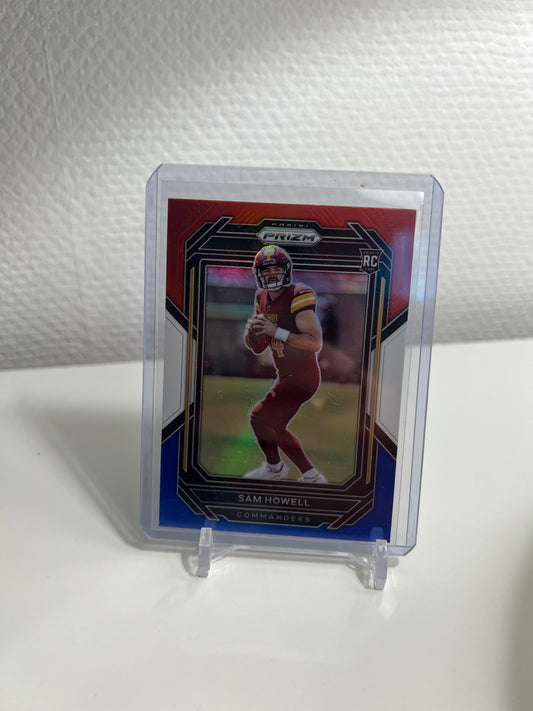 Panini Prizm 22 - Sam Howell Tri-Color Red Blue White RC Card - Washington Commanders